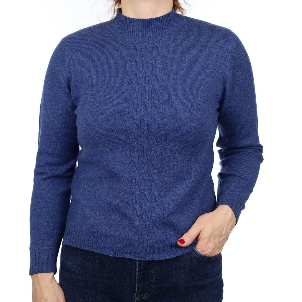 Naval Blue Cashmere Cable Detail Turtleneck Jumper Medium