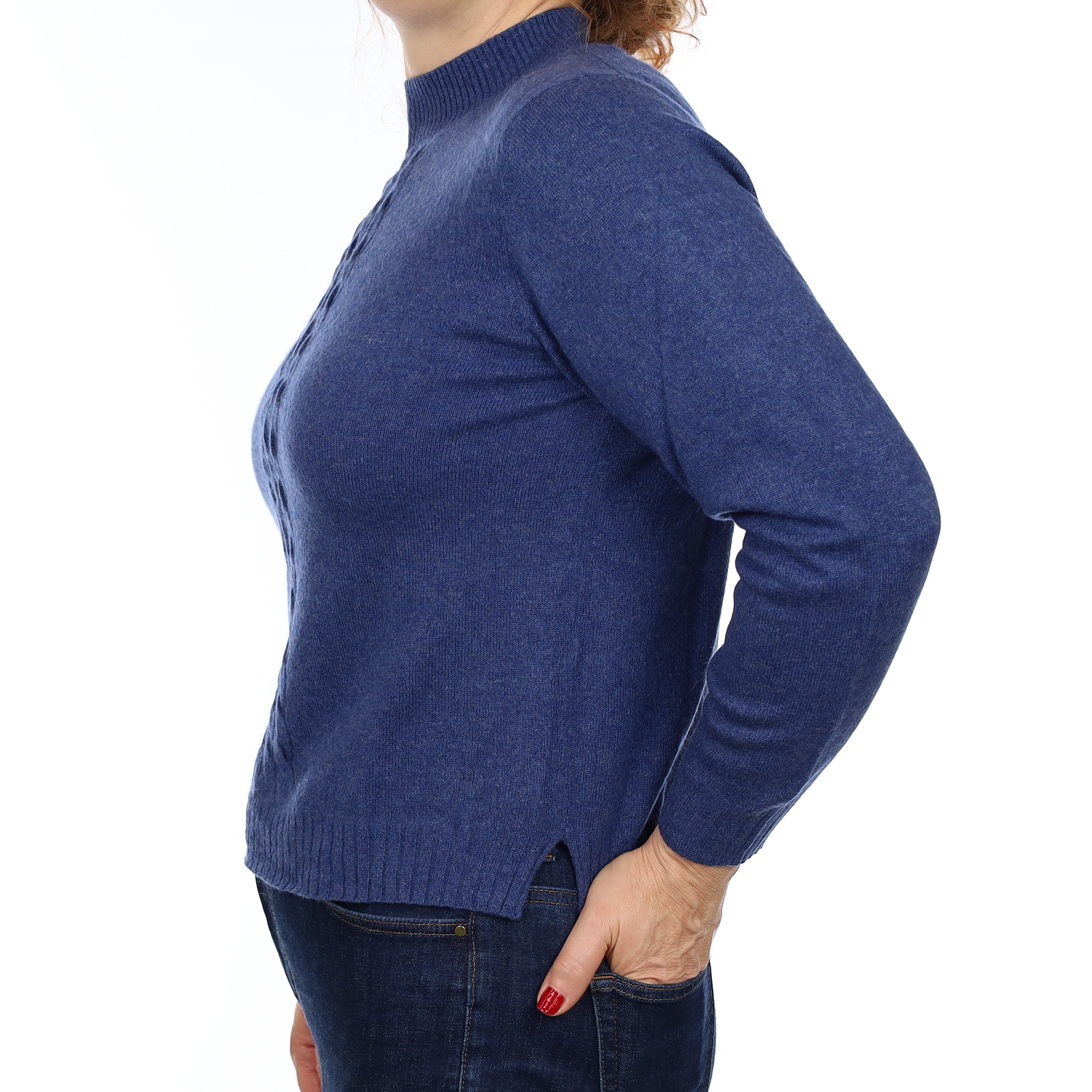 Naval Blue Cashmere Cable Detail Turtleneck Jumper Medium