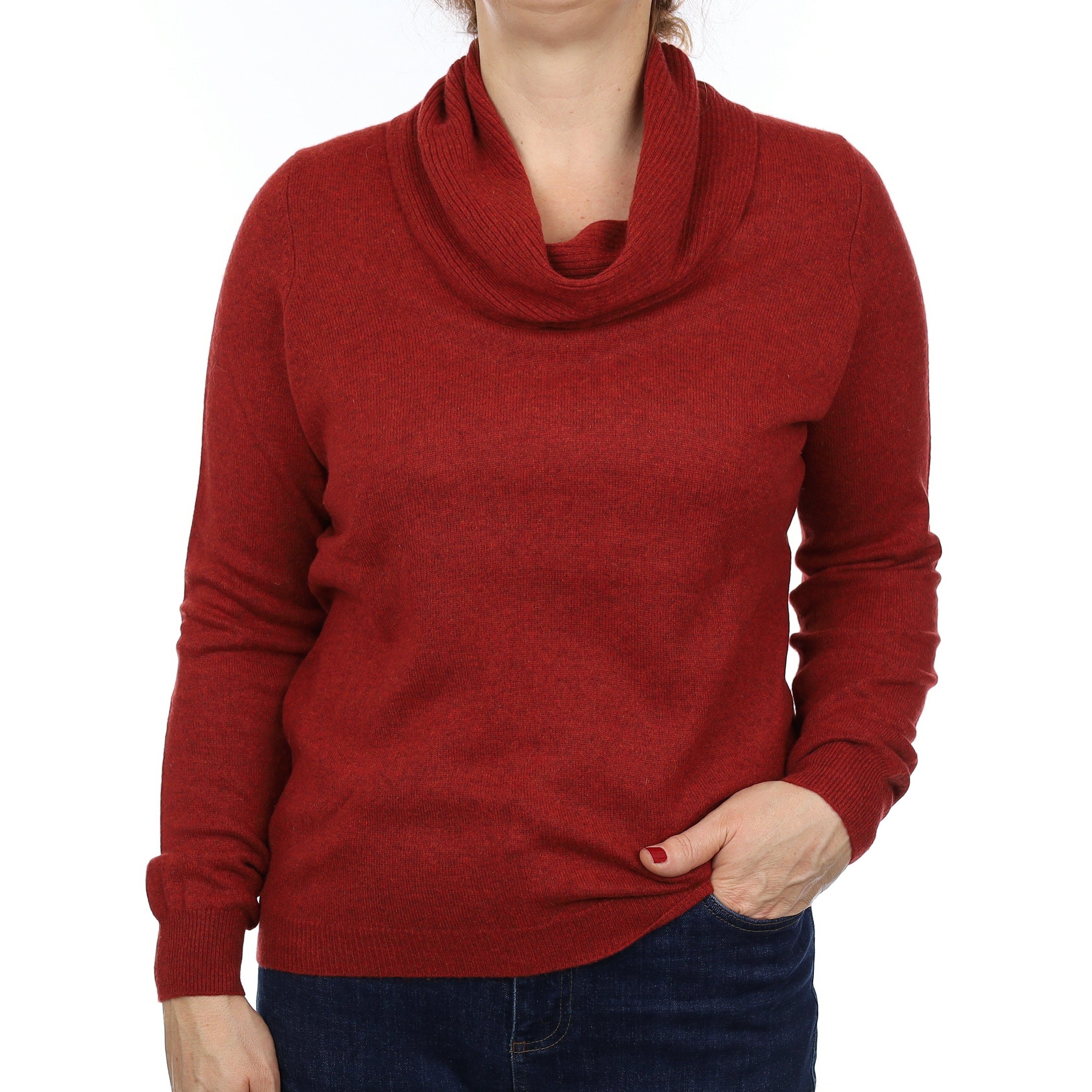 Paprika Red Cashmere Cowl Neck Jumper Medium