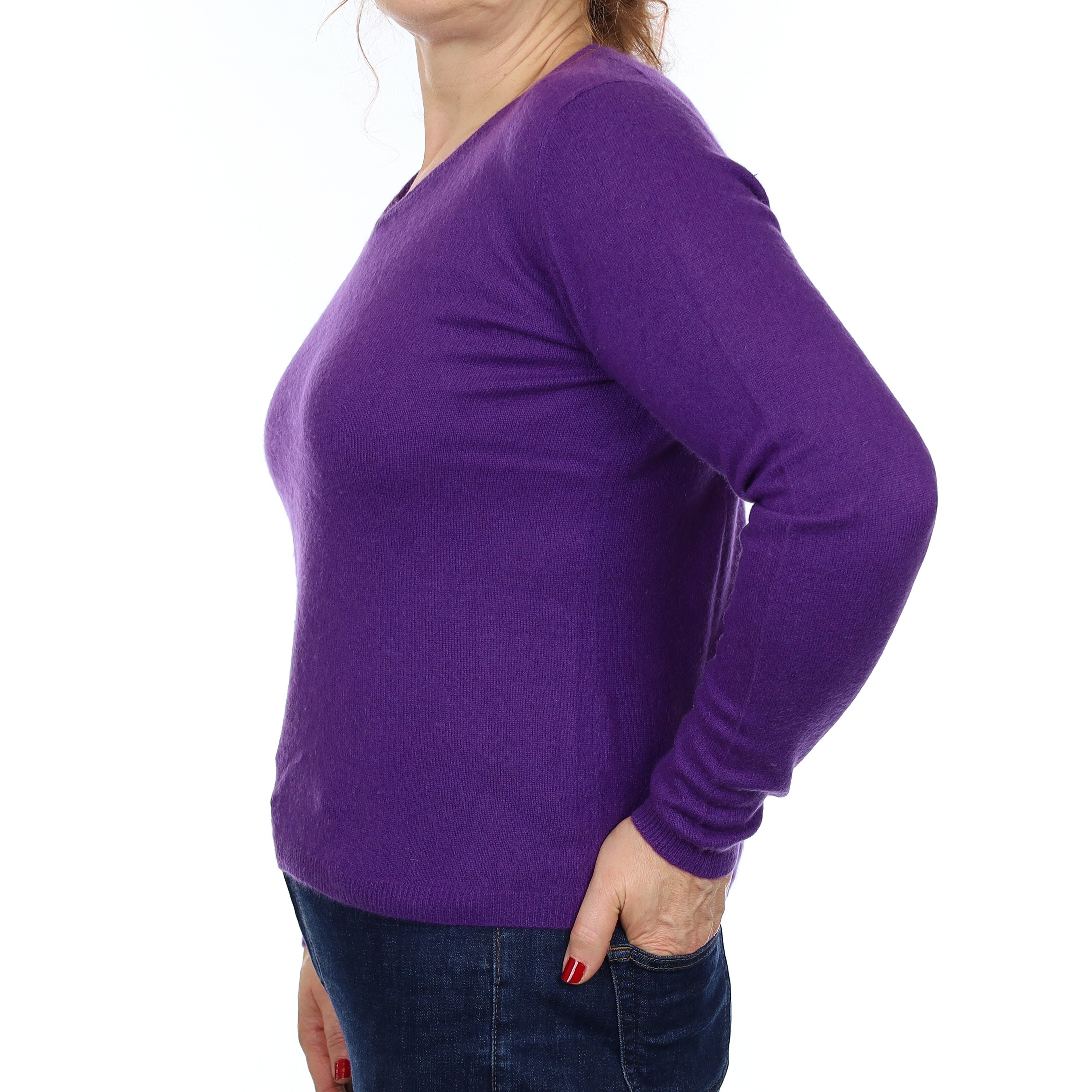 Iris Purple Cashmere V Neck Jumper Medium