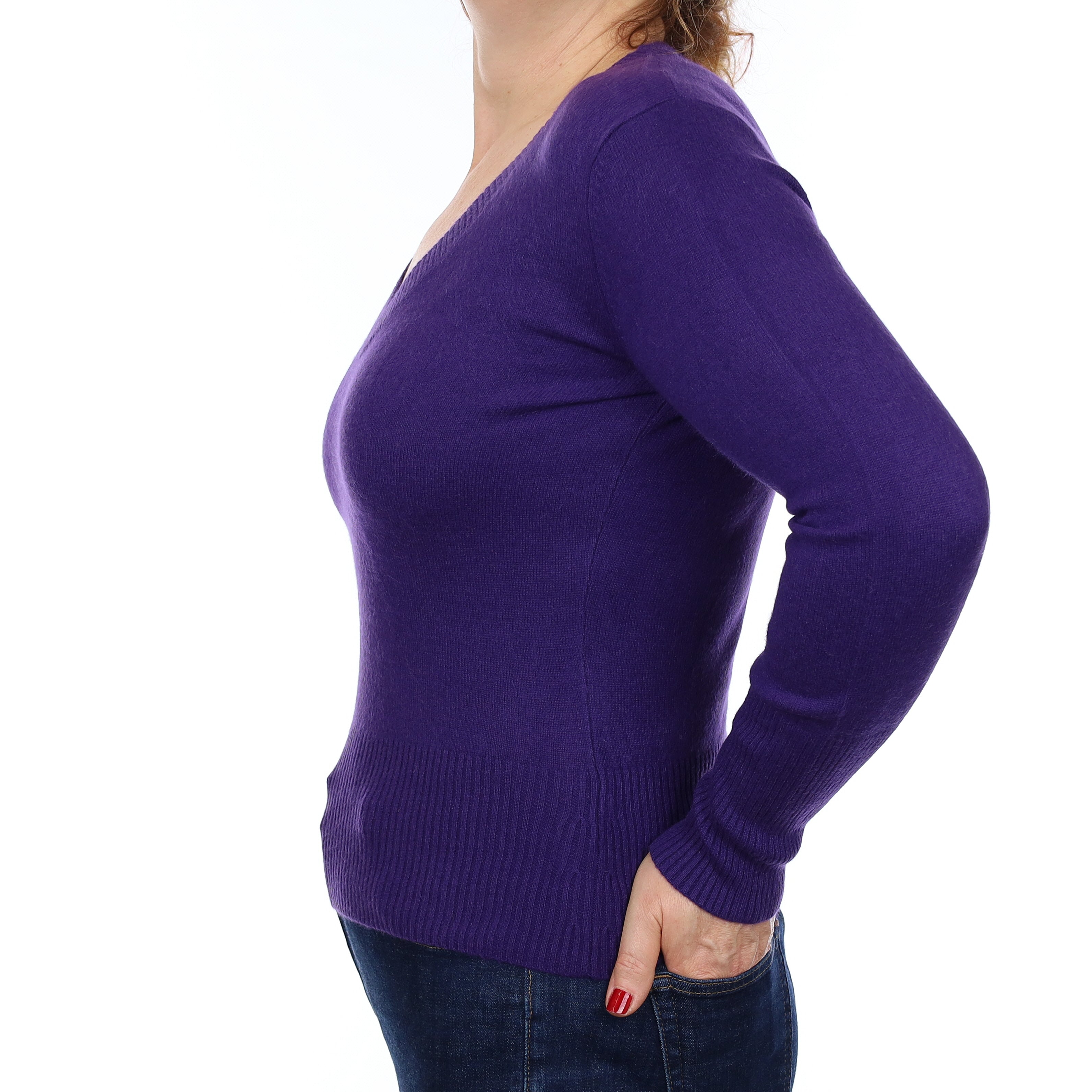 Regal Purple Cashmere V Neck Jumper Medium