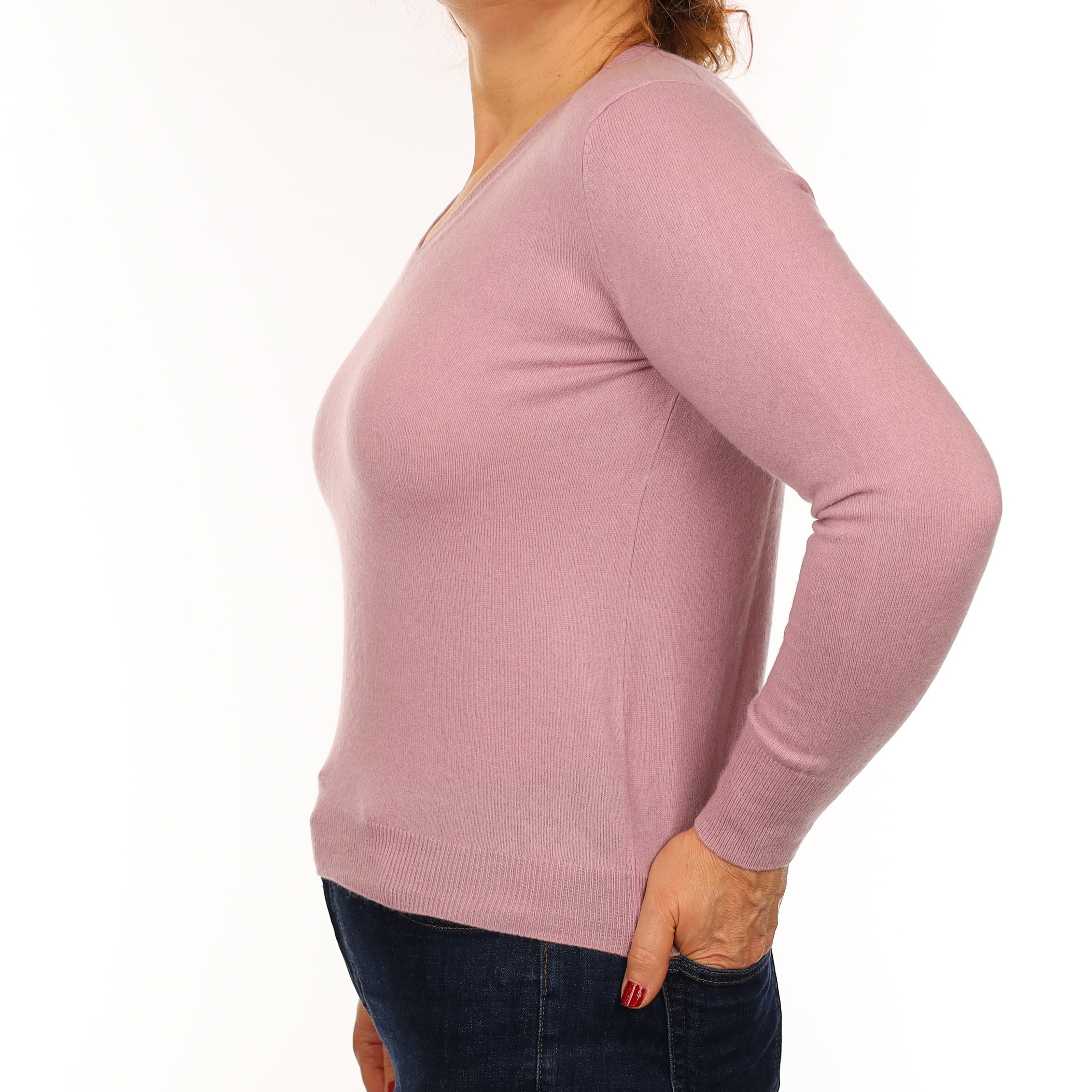 Mauve Purple Cashmere V Neck Jumper Medium