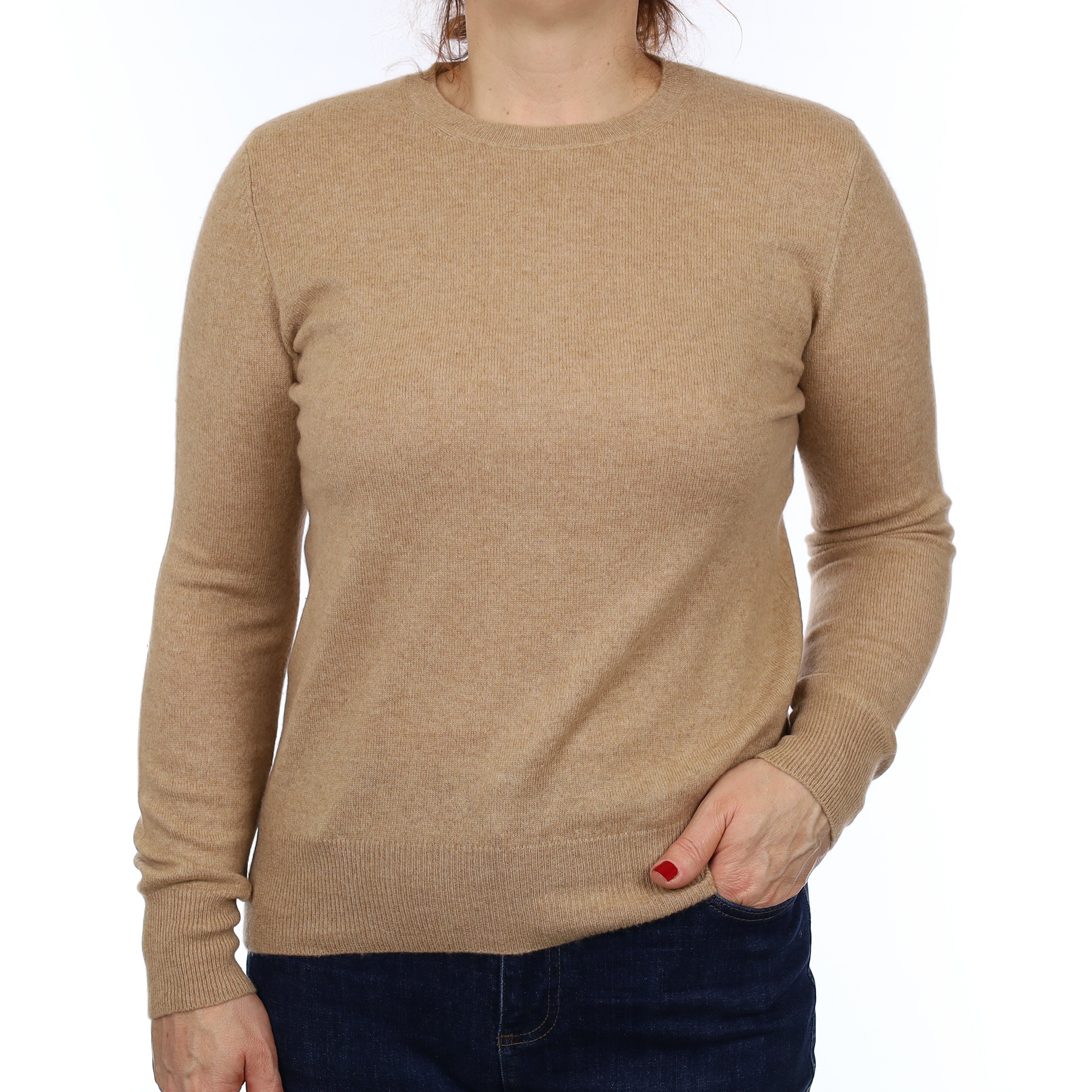 Caramel Brown Cashmere Crew Neck Jumper Medium