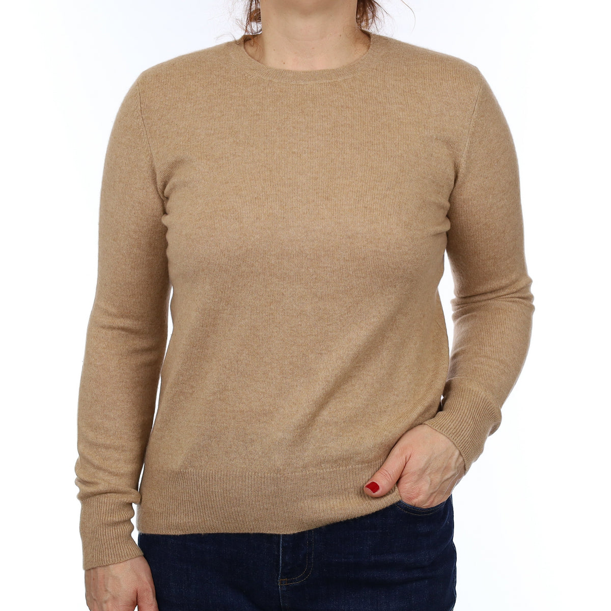 Caramel Brown Cashmere Crew Neck Jumper Medium