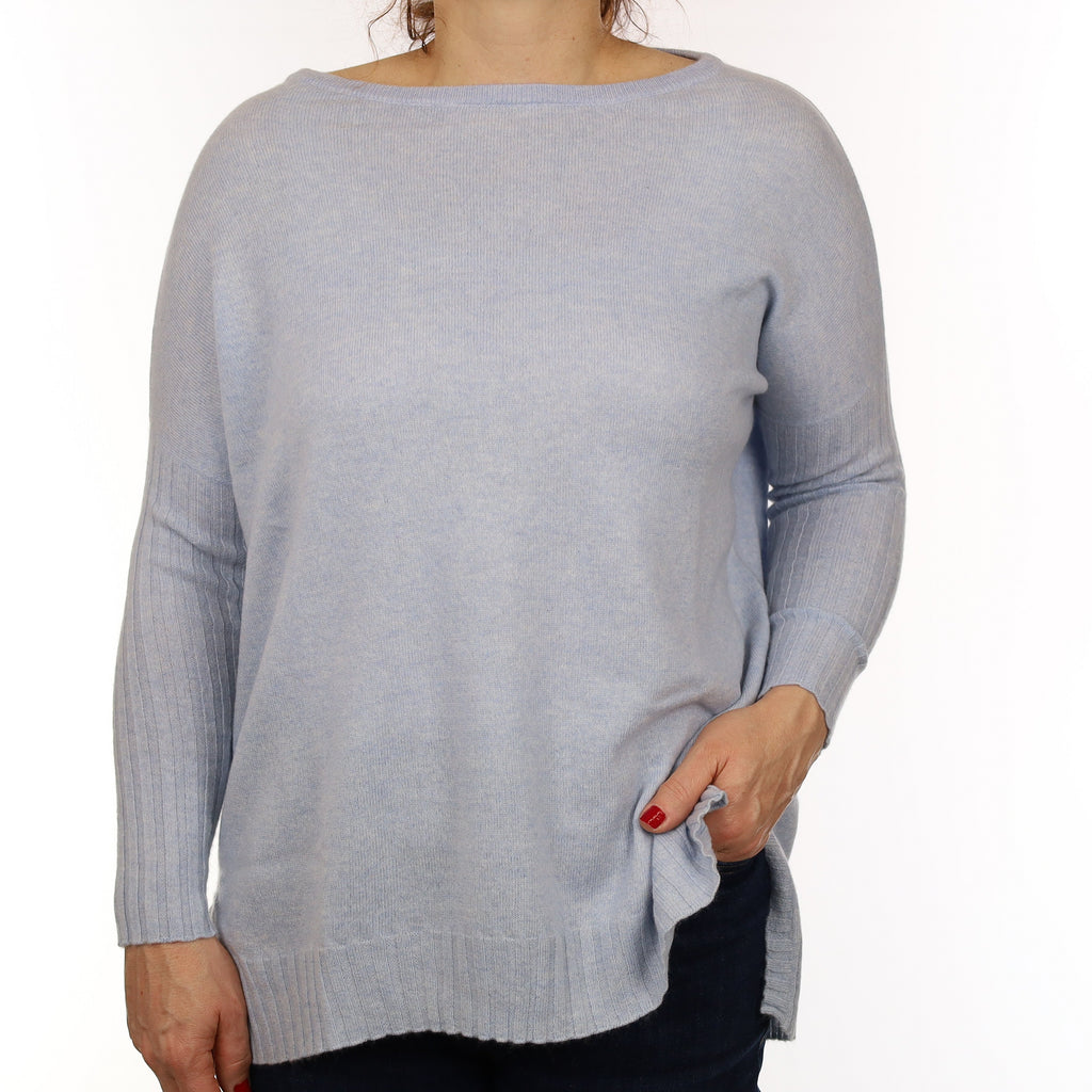 Pale Blue Marl Cashmere Slouchy Crew Neck Jumper Medium