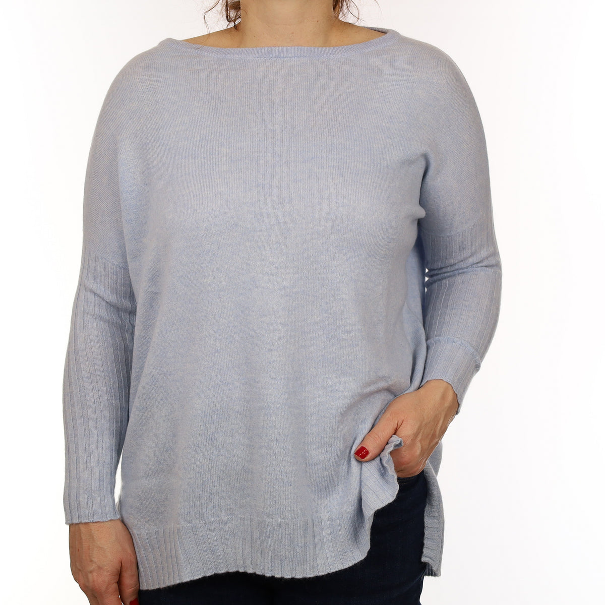 Pale Blue Marl Cashmere Slouchy Crew Neck Jumper Medium