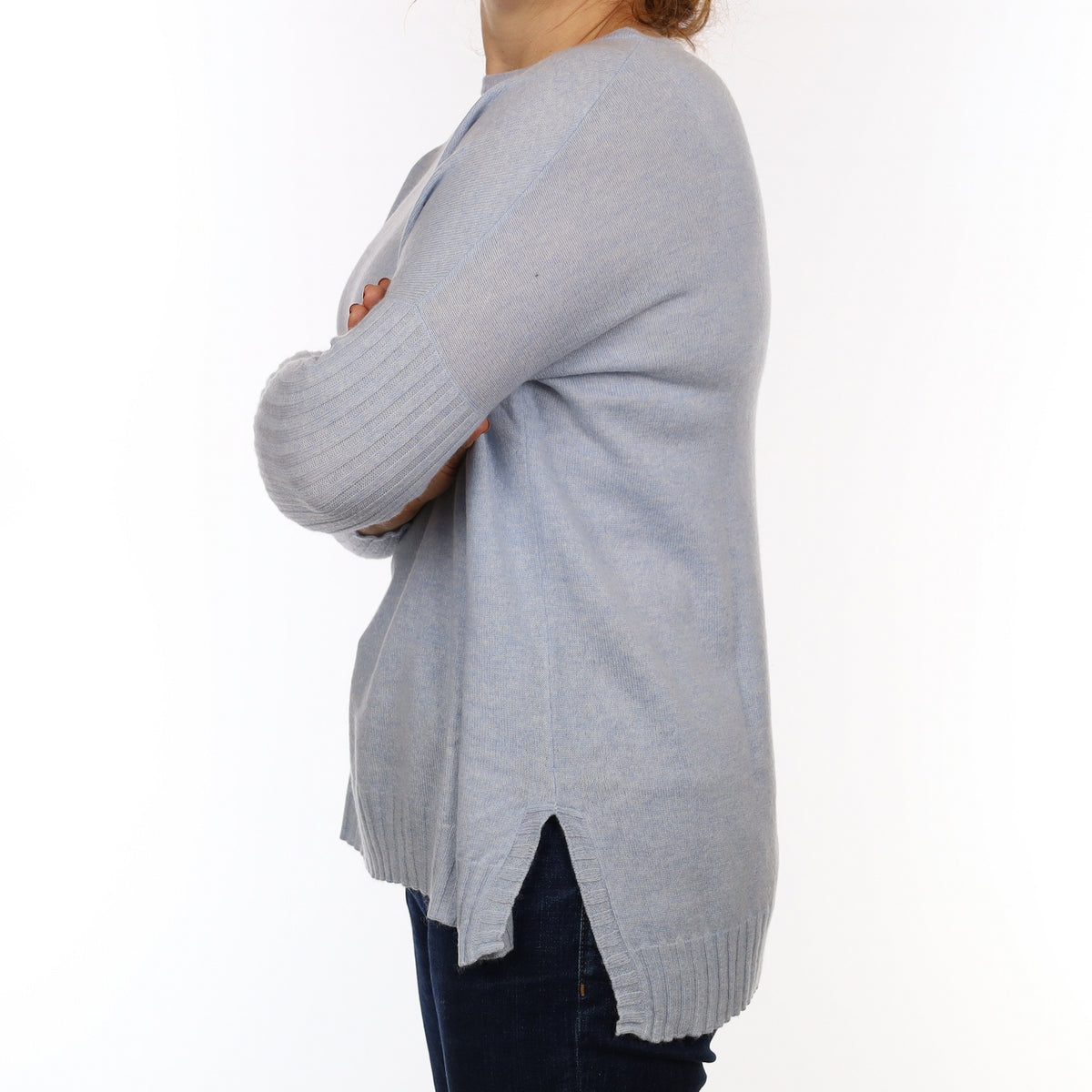 Pale Blue Marl Cashmere Slouchy Crew Neck Jumper Medium