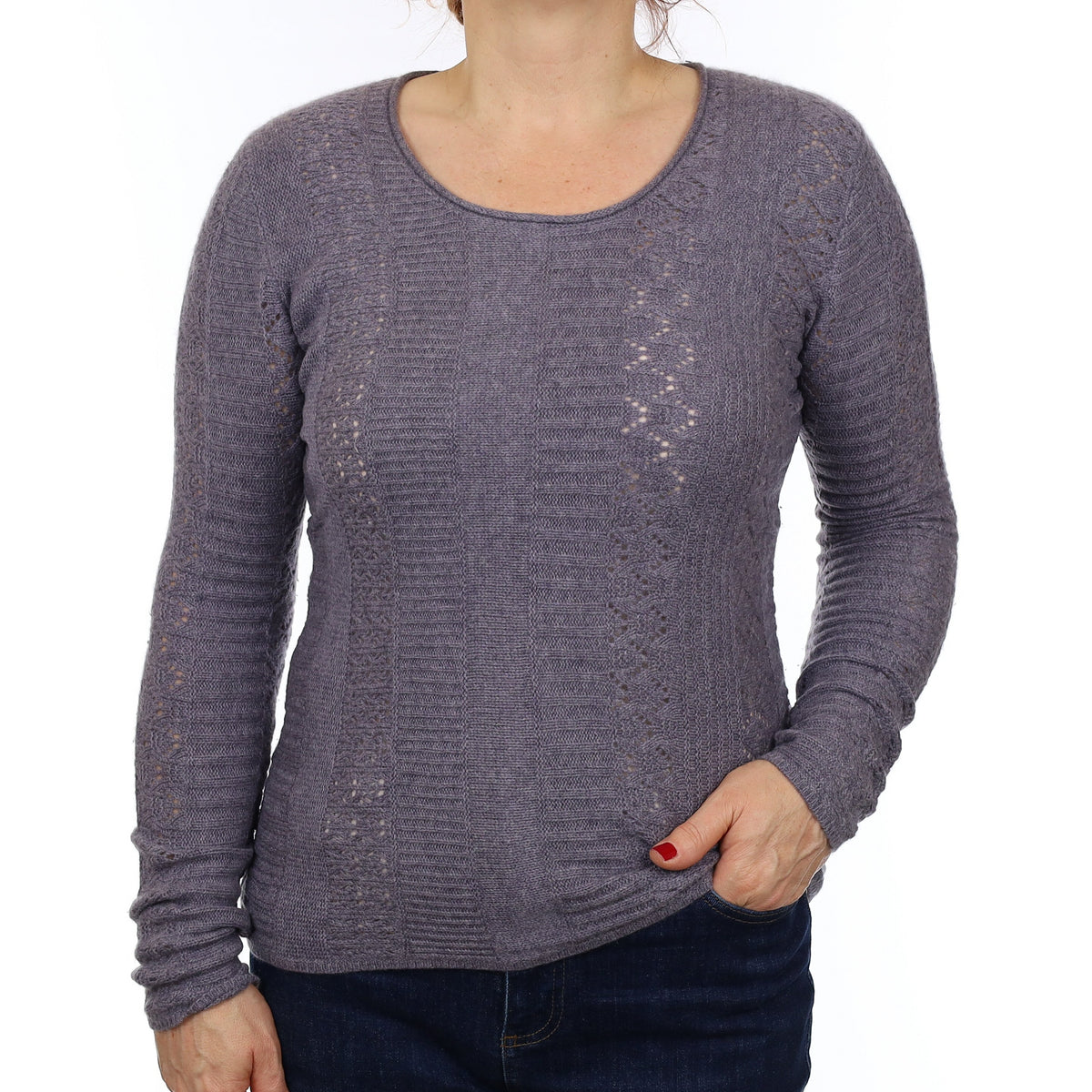 TSE Stone Grey Lace Knit Cashmere Crew Neck Jumper Medium