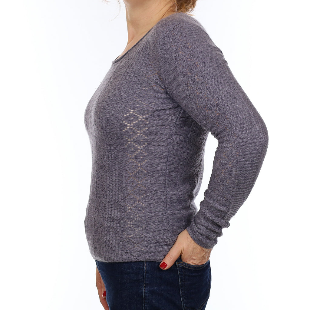 TSE Stone Grey Lace Knit Cashmere Crew Neck Jumper Medium