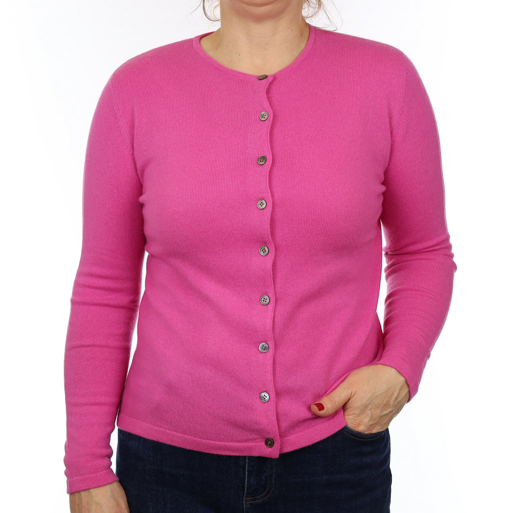 Rose Pink Cashmere Crew Neck Cardigan Medium