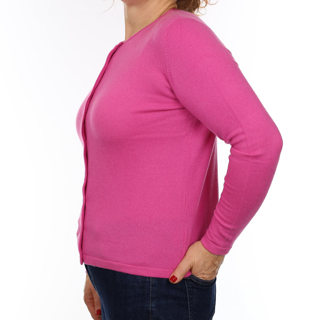 Rose Pink Cashmere Crew Neck Cardigan Medium