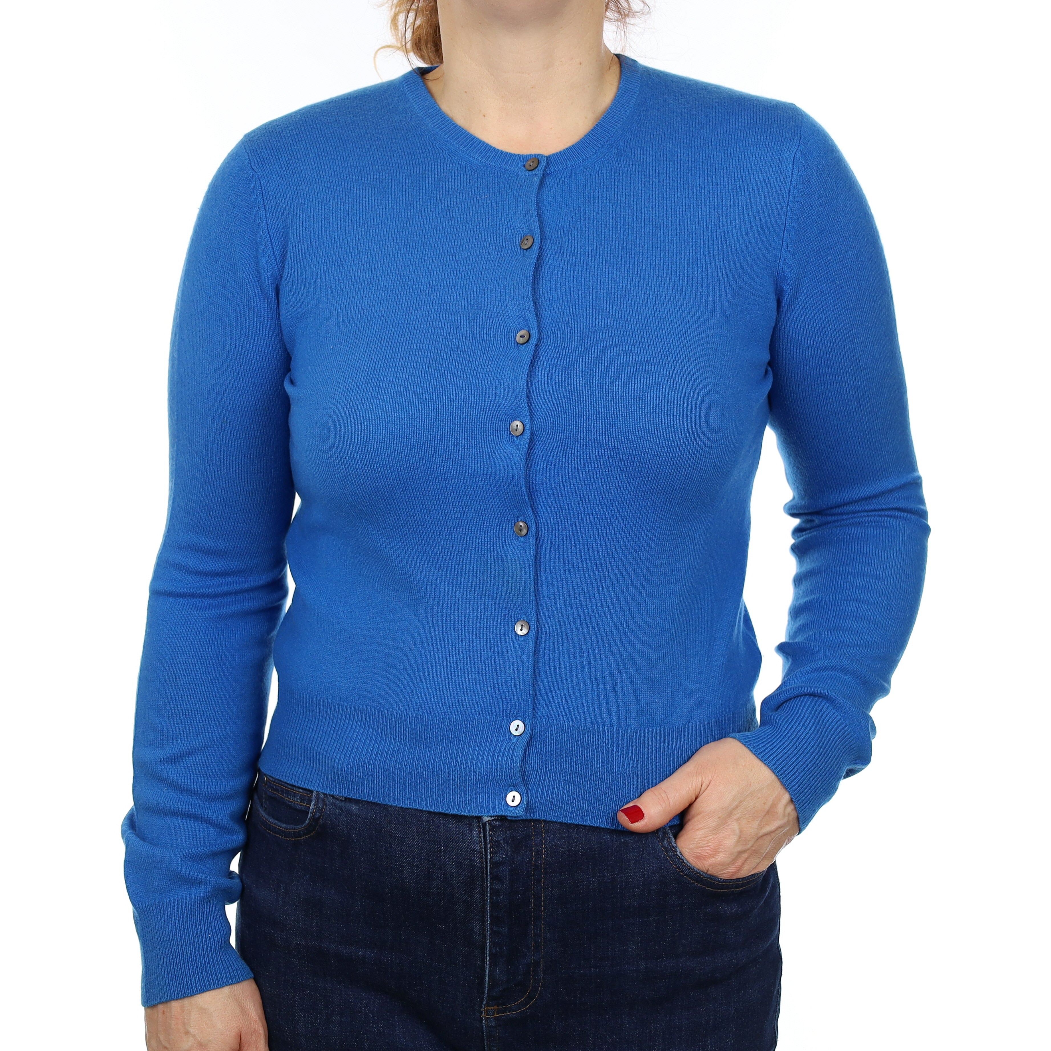 Electric Blue Cashmere Crew Neck Cardigan Medium