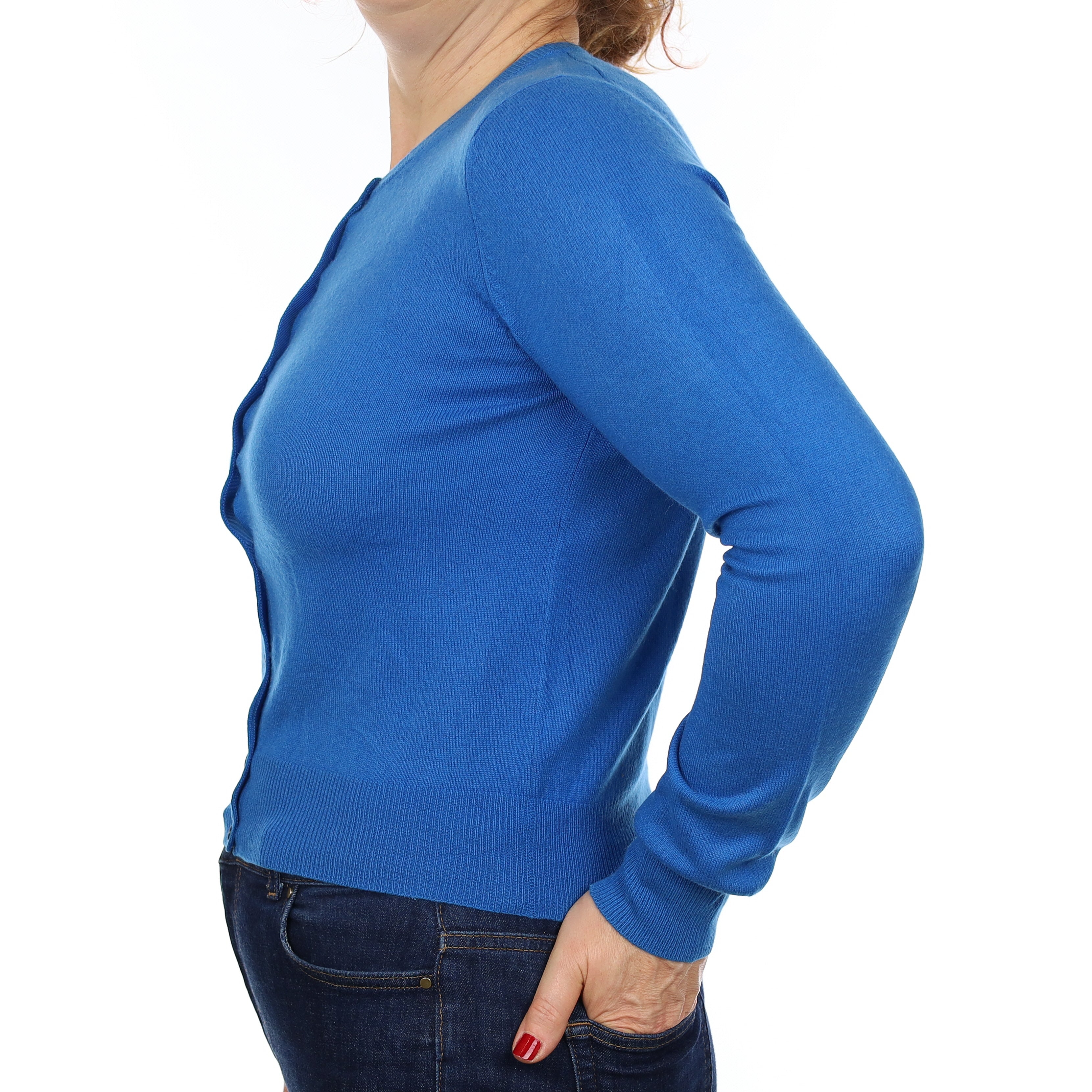 Electric Blue Cashmere Crew Neck Cardigan Medium