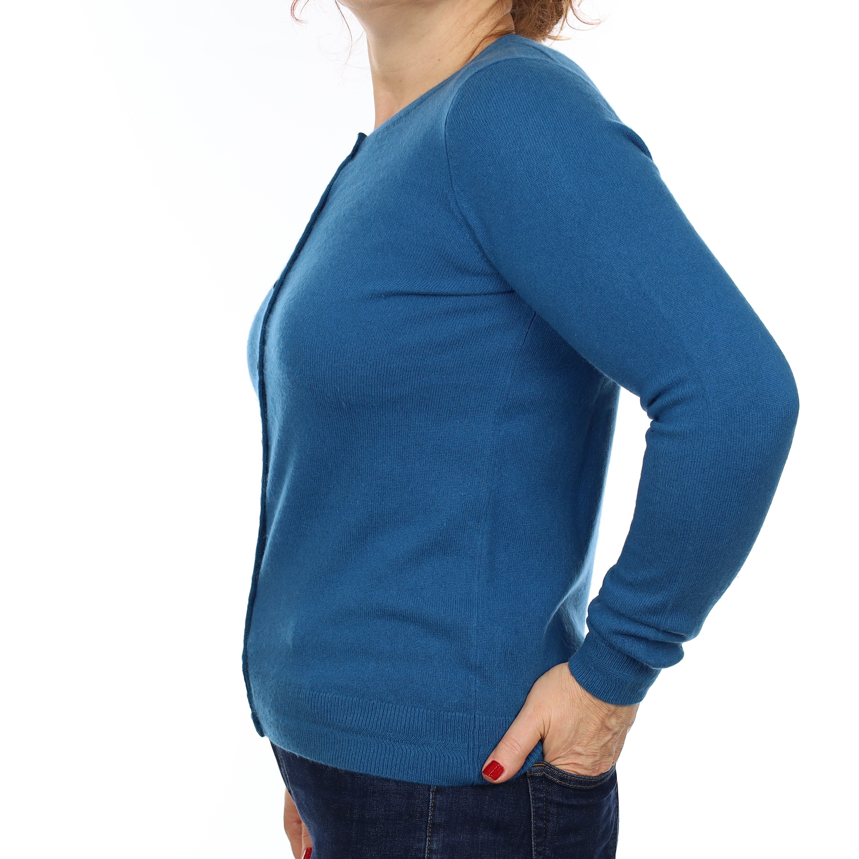 Peacock Blue Cashmere Crew Neck Cardigan Medium