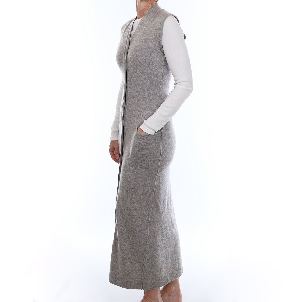 Joseph Tricot Smoke Grey Cashmere Long Sleeveless Dress Small