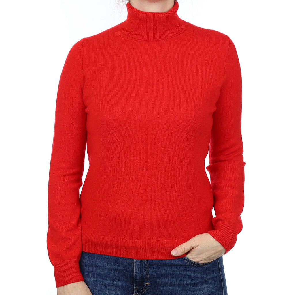 Scarlett Red Cashmere Polo Neck Jumper Small