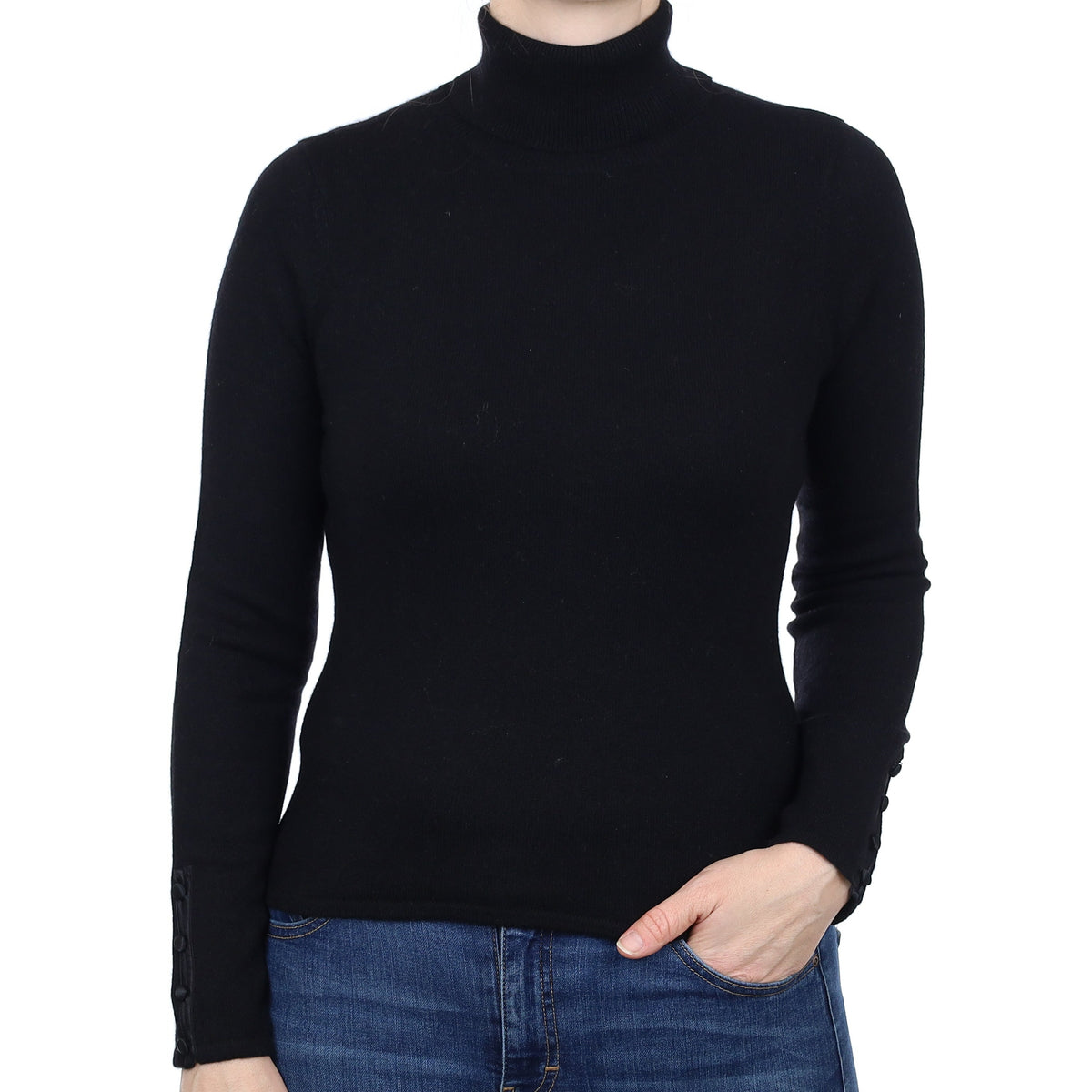 Black Cashmere Polo Neck Jumper Small