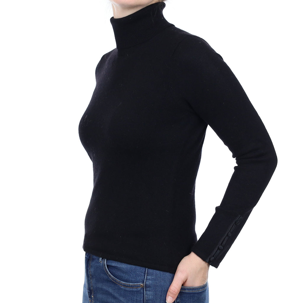 Black Cashmere Polo Neck Jumper Small