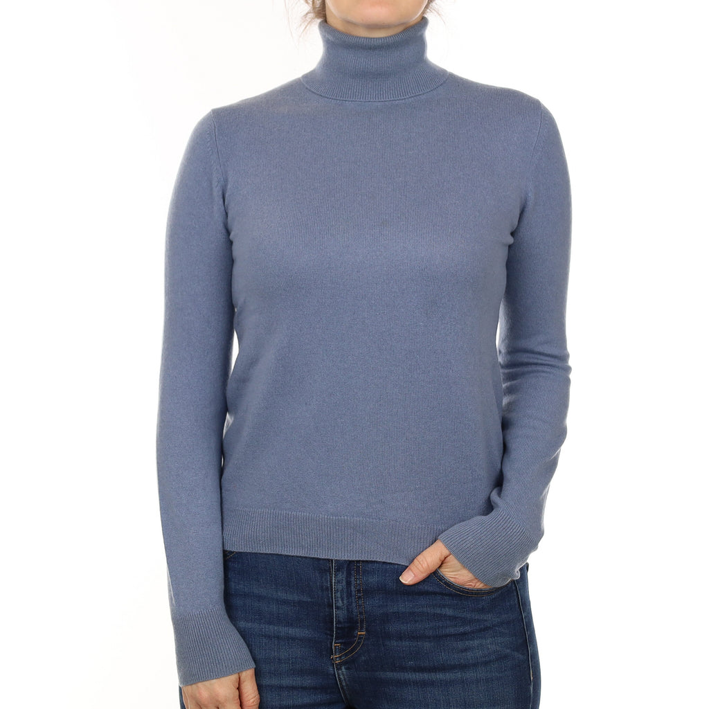 Denim Blue Cashmere Polo Neck Jumper Small