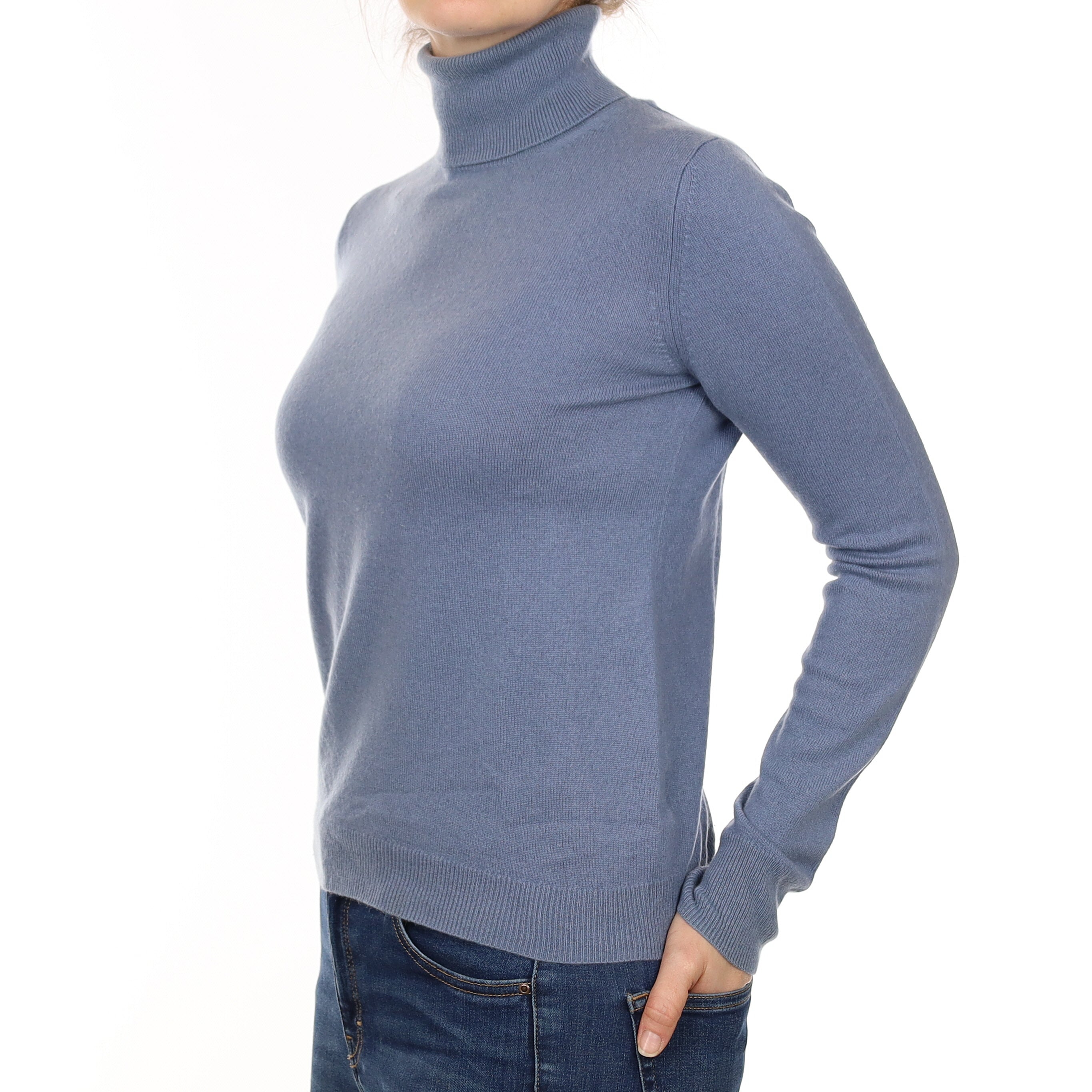 Denim Blue Cashmere Polo Neck Jumper Small