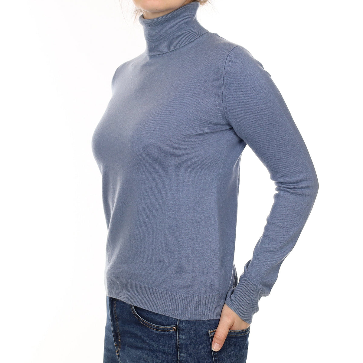 Denim Blue Cashmere Polo Neck Jumper Small