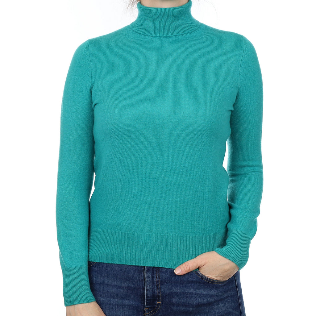 Peacock Green Cashmere Polo Neck Jumper Small