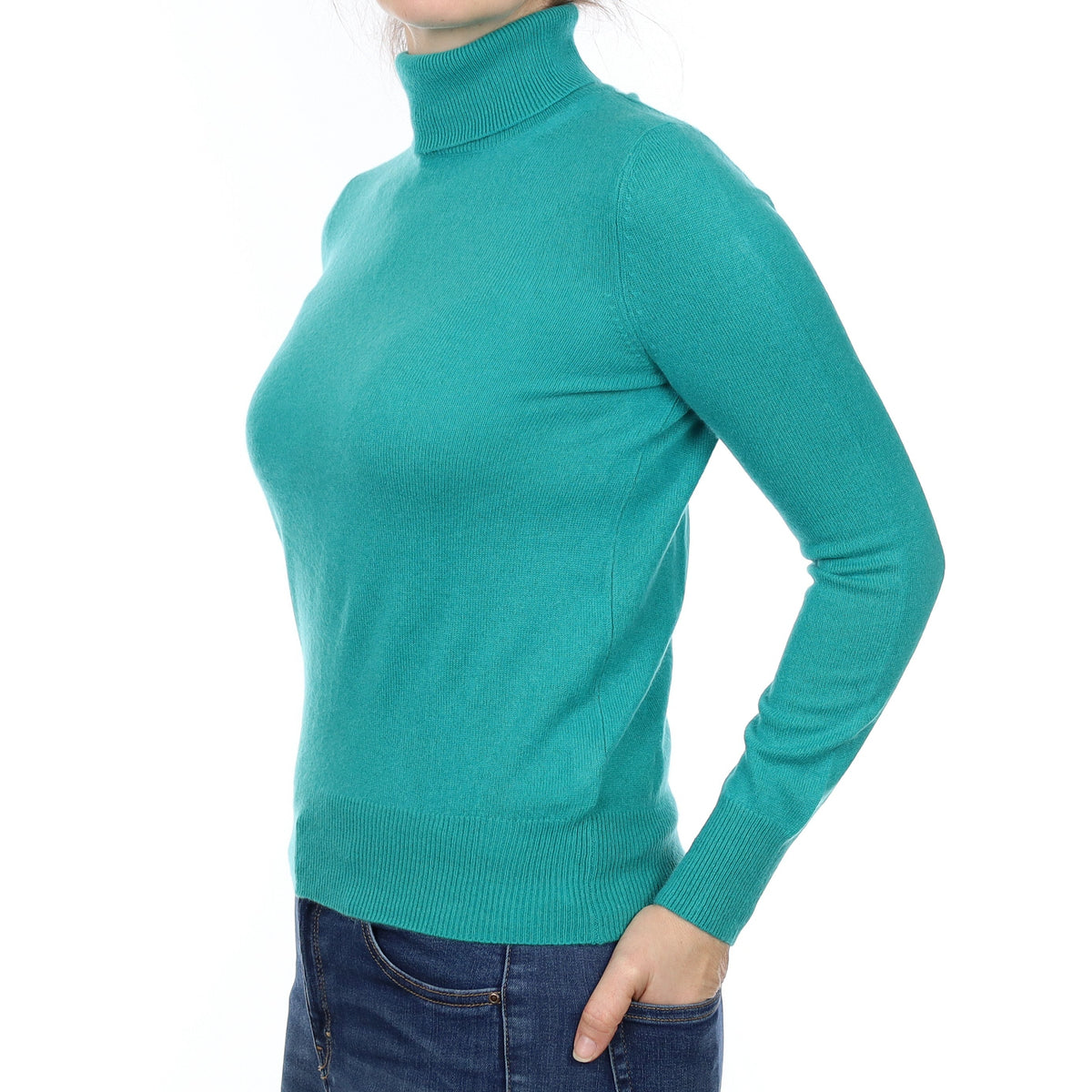 Peacock Green Cashmere Polo Neck Jumper Small