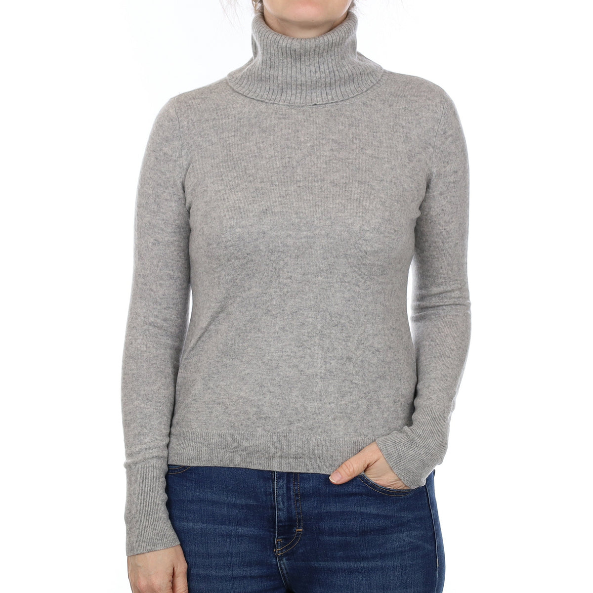 Smoke Grey Cashmere Polo Neck Jumper Small