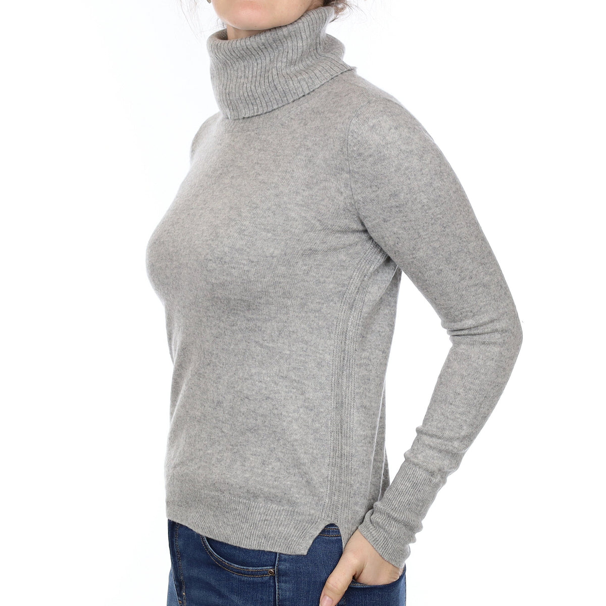 Smoke Grey Cashmere Polo Neck Jumper Small