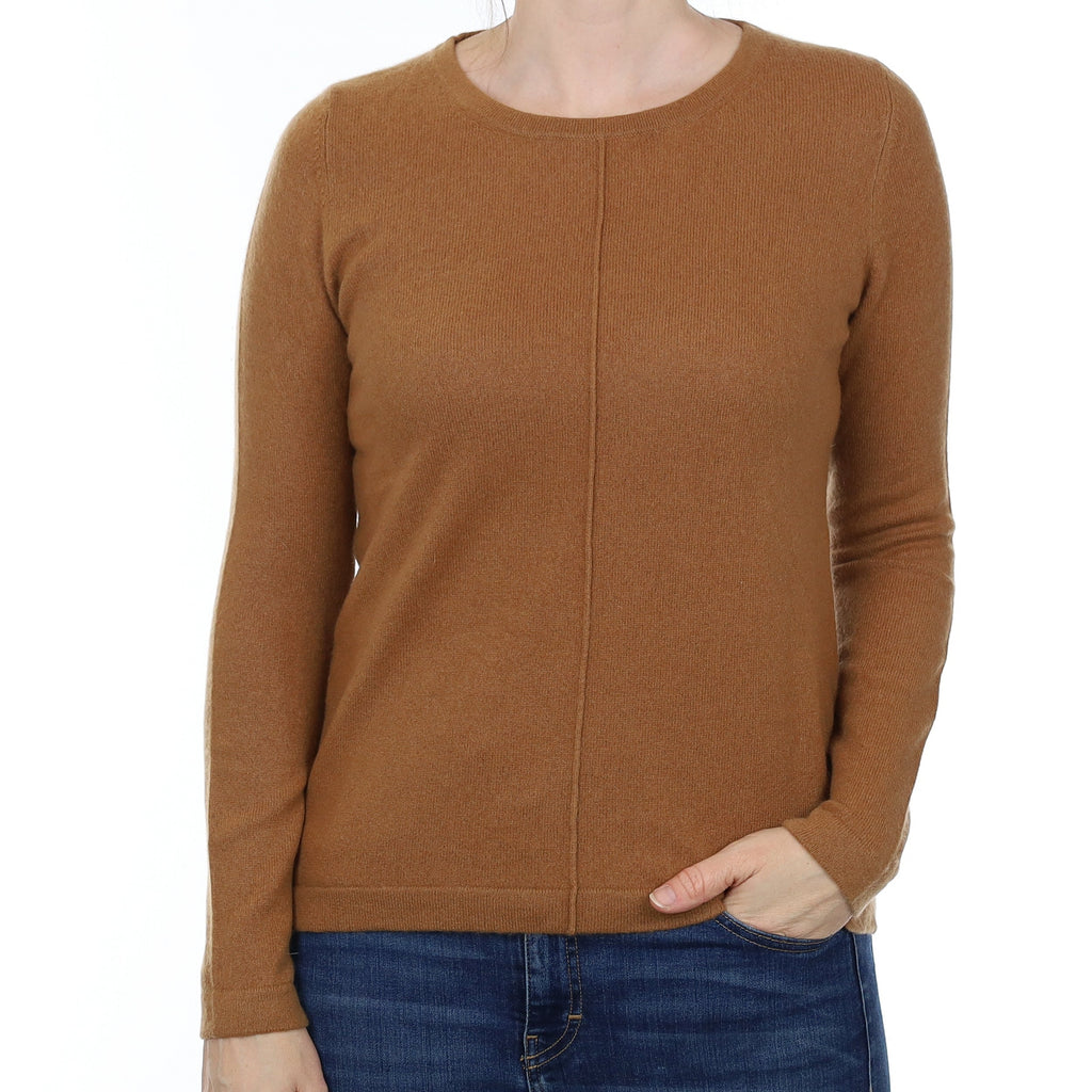 Saddle Brown Cashmere Crew Neck Jumper Small