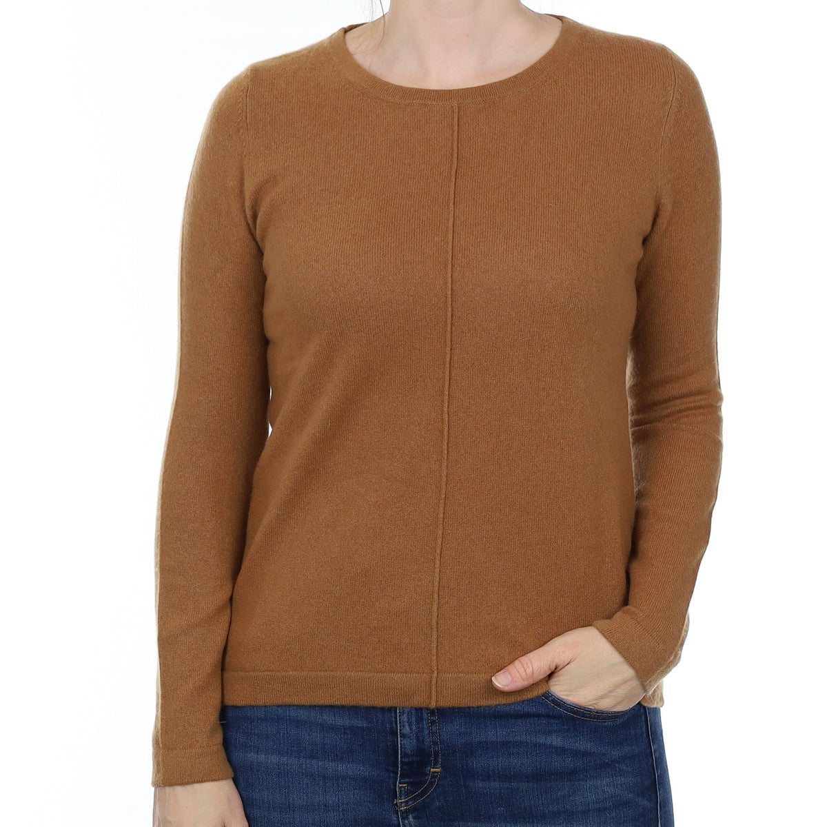 Saddle Brown Cashmere Crew Neck Jumper Small