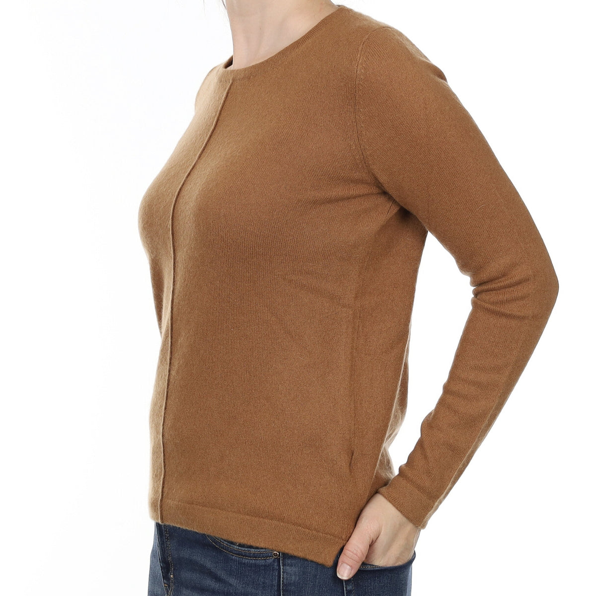 Saddle Brown Cashmere Crew Neck Jumper Small