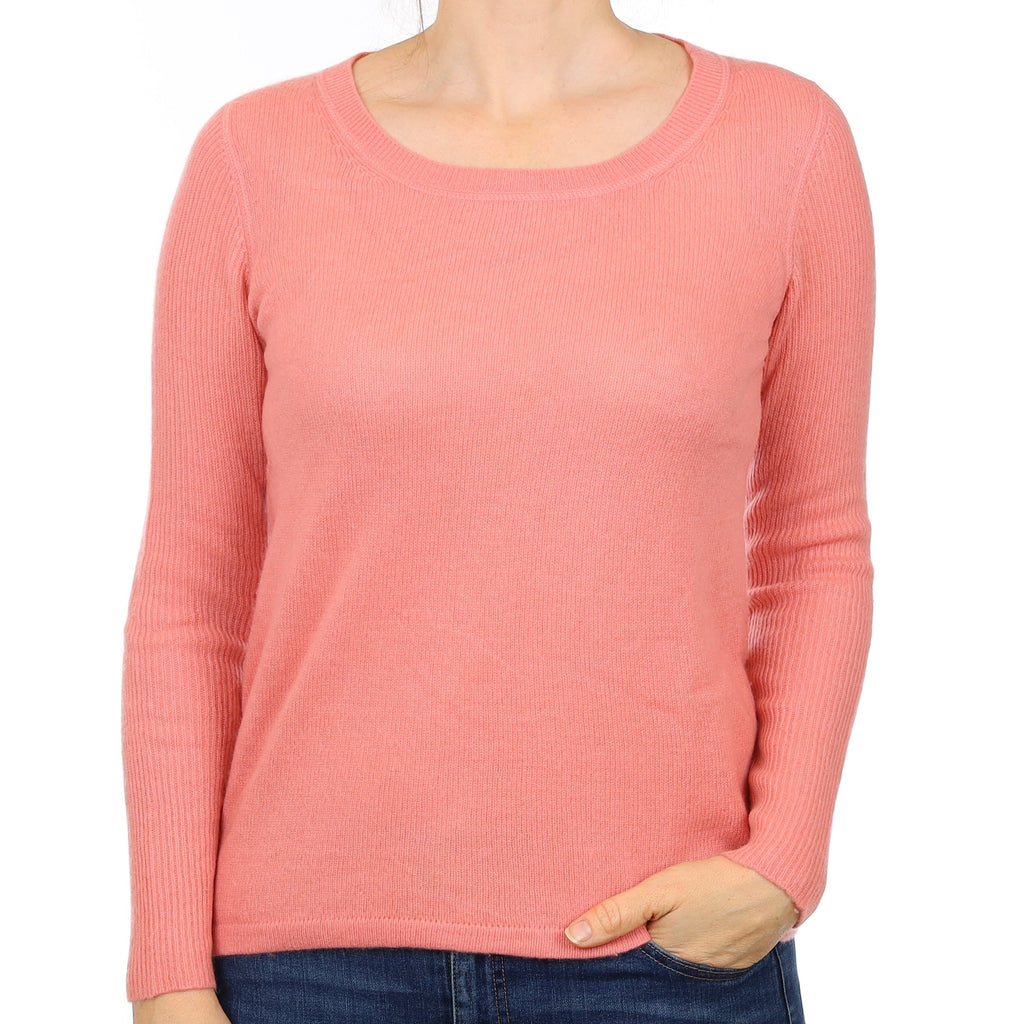 Flamingo Pink Cashmere Crew Neck Jumper Small