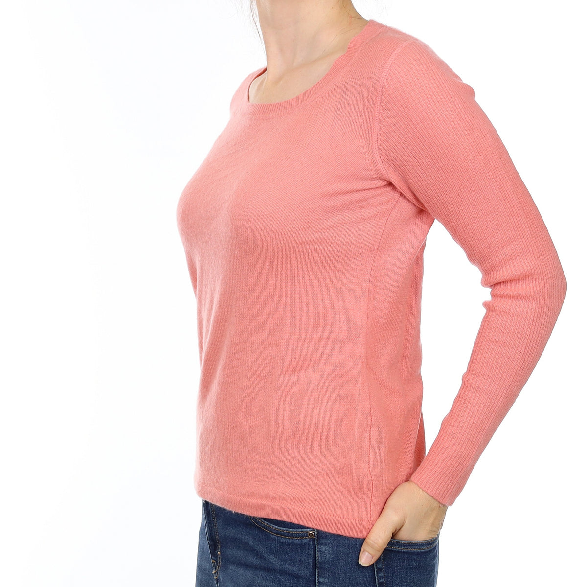 Flamingo Pink Cashmere Crew Neck Jumper Small