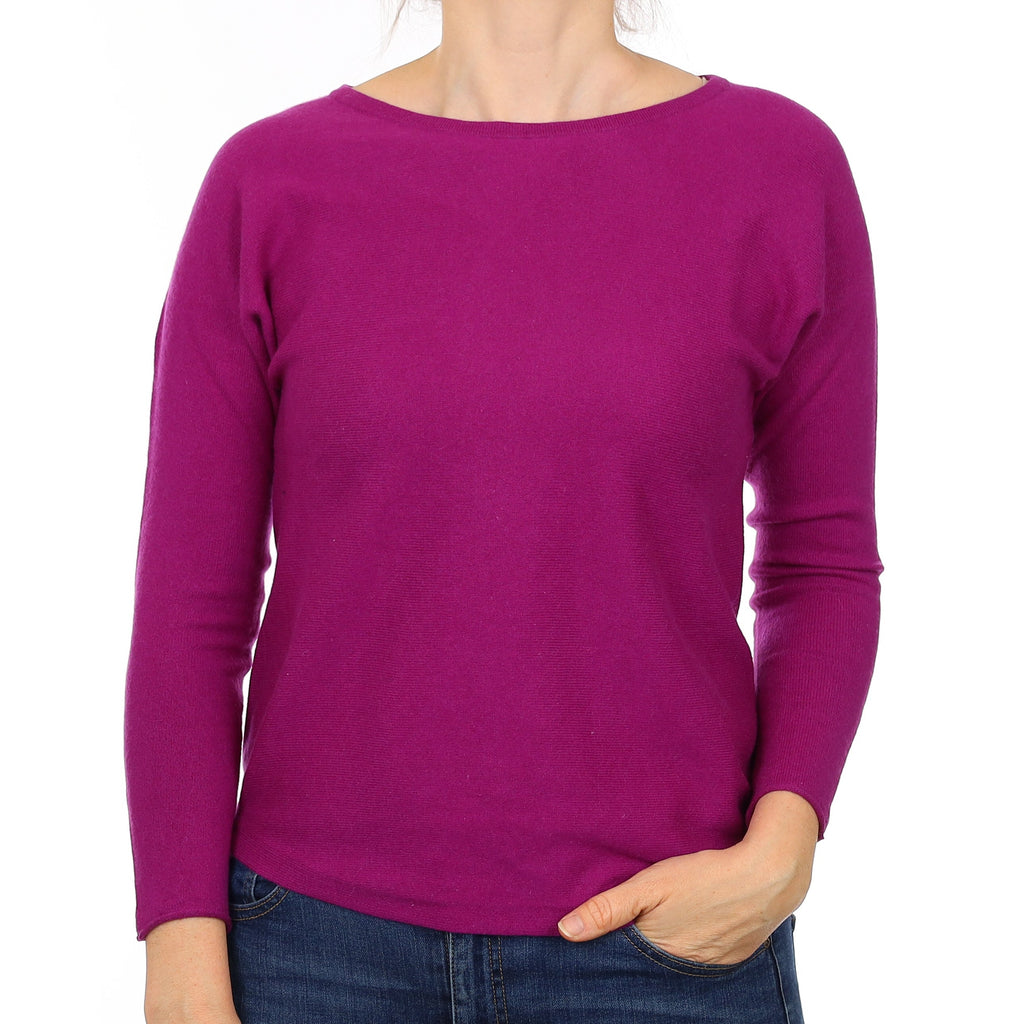 Magenta Purple Cashmere Boat Neck Jumper Small