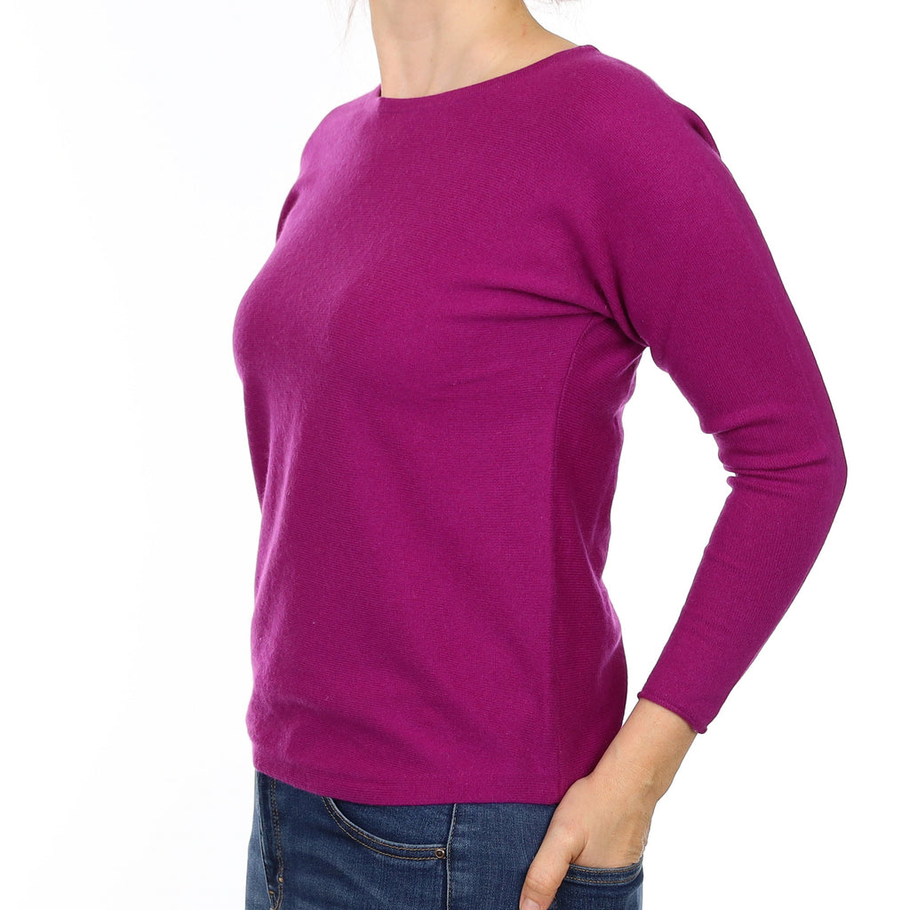 Magenta Purple Cashmere Boat Neck Jumper Small