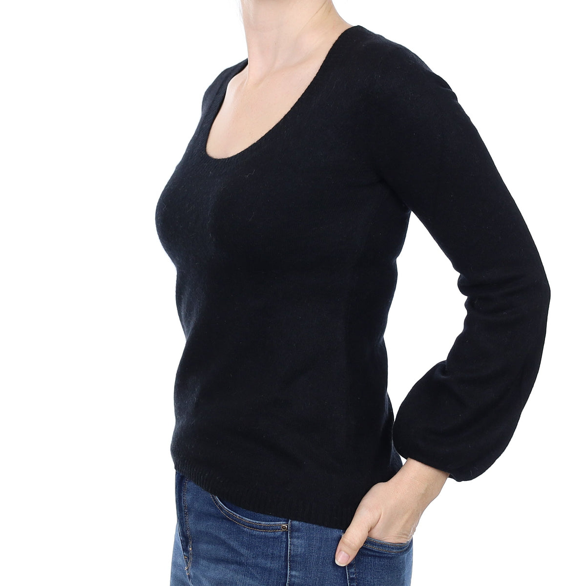 Black Cashmere Balloon Sleeve Scoop Neck Jumper Small