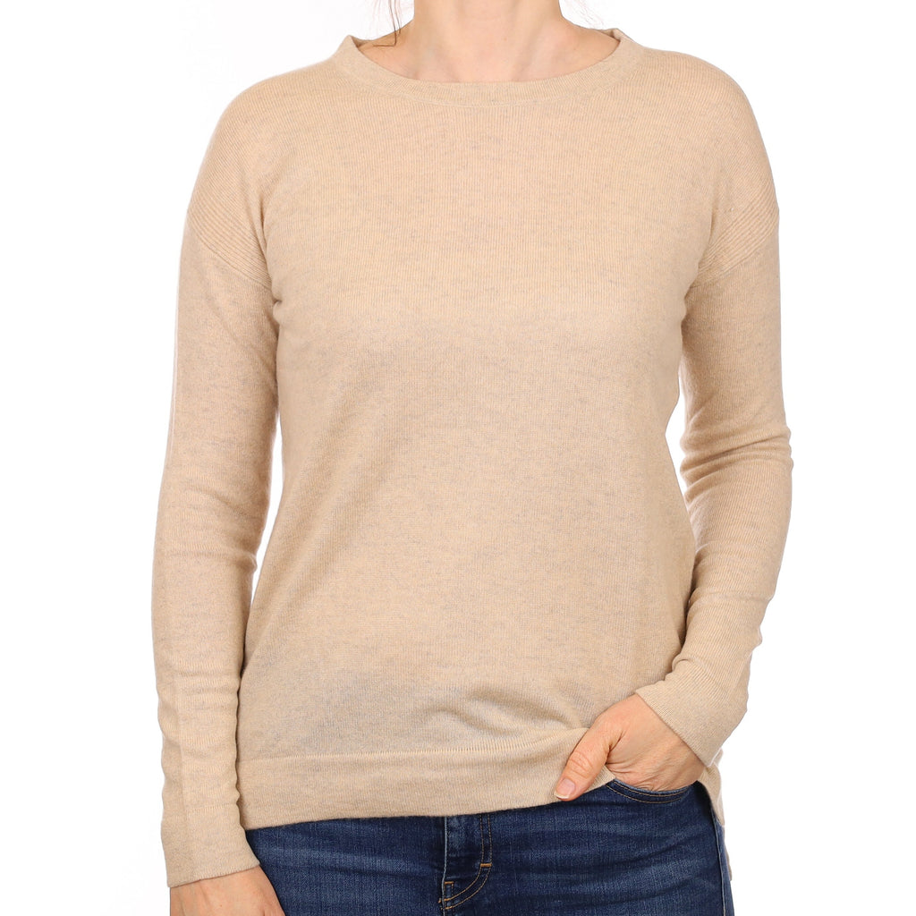 Oatmeal Longline Cashmere Crew Neck Jumper Small