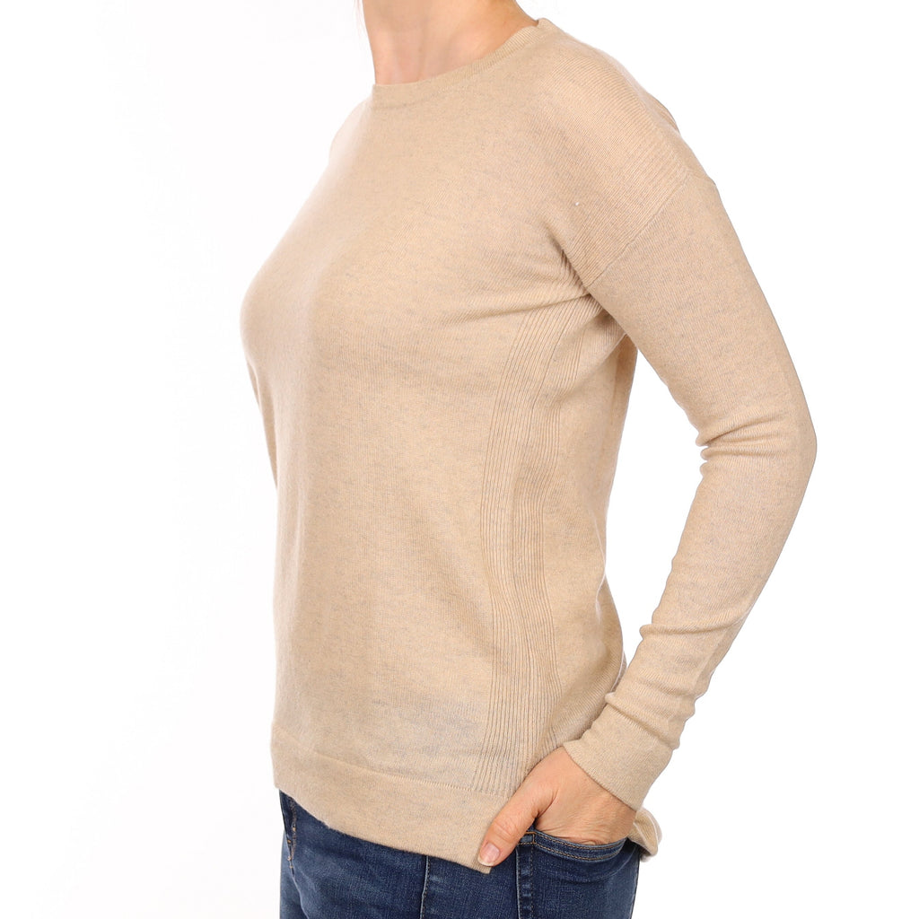 Oatmeal Longline Cashmere Crew Neck Jumper Small