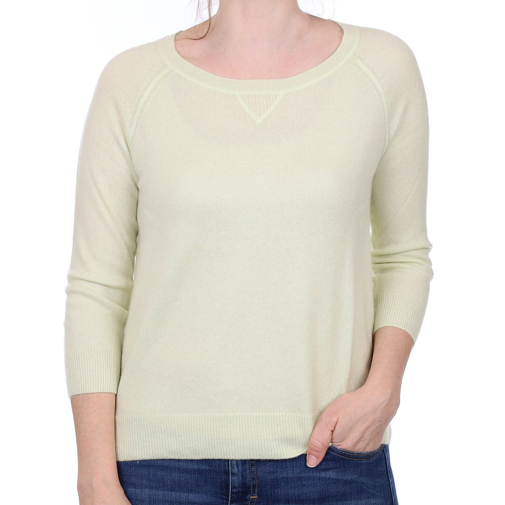 Palest Green Cashmere 3/4 Sleeve Crew Neck Jumper Small