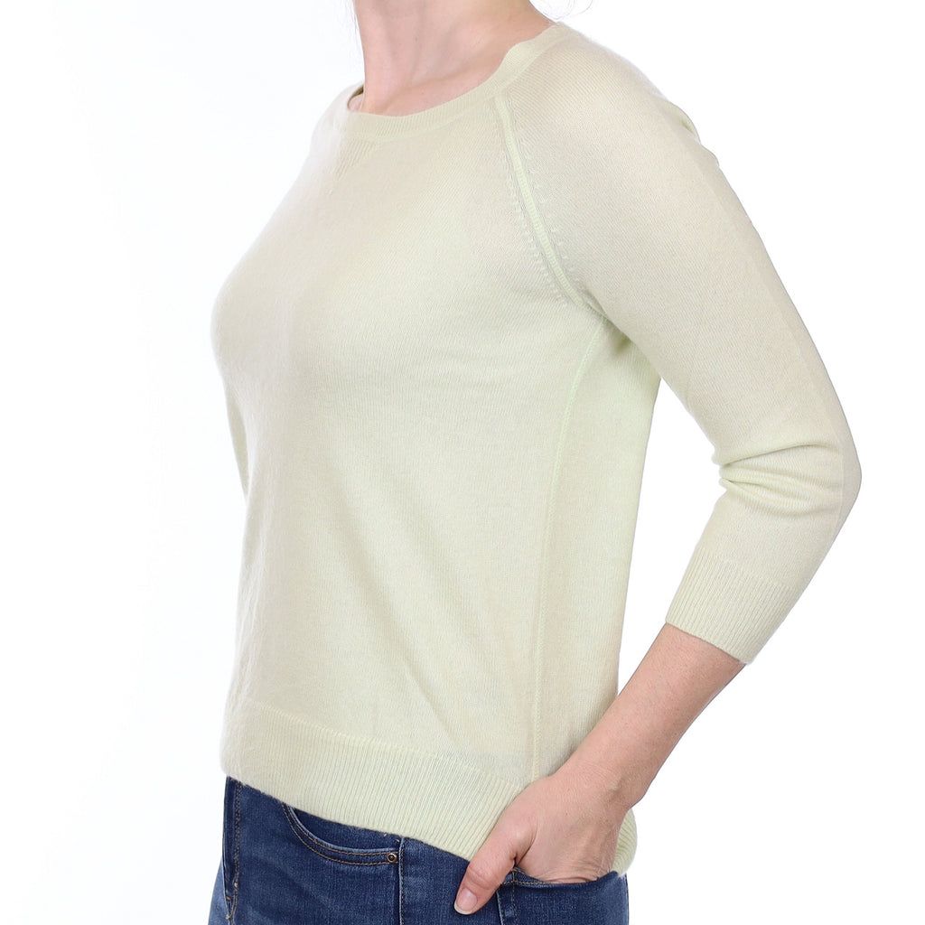 Palest Green Cashmere 3/4 Sleeve Crew Neck Jumper Small