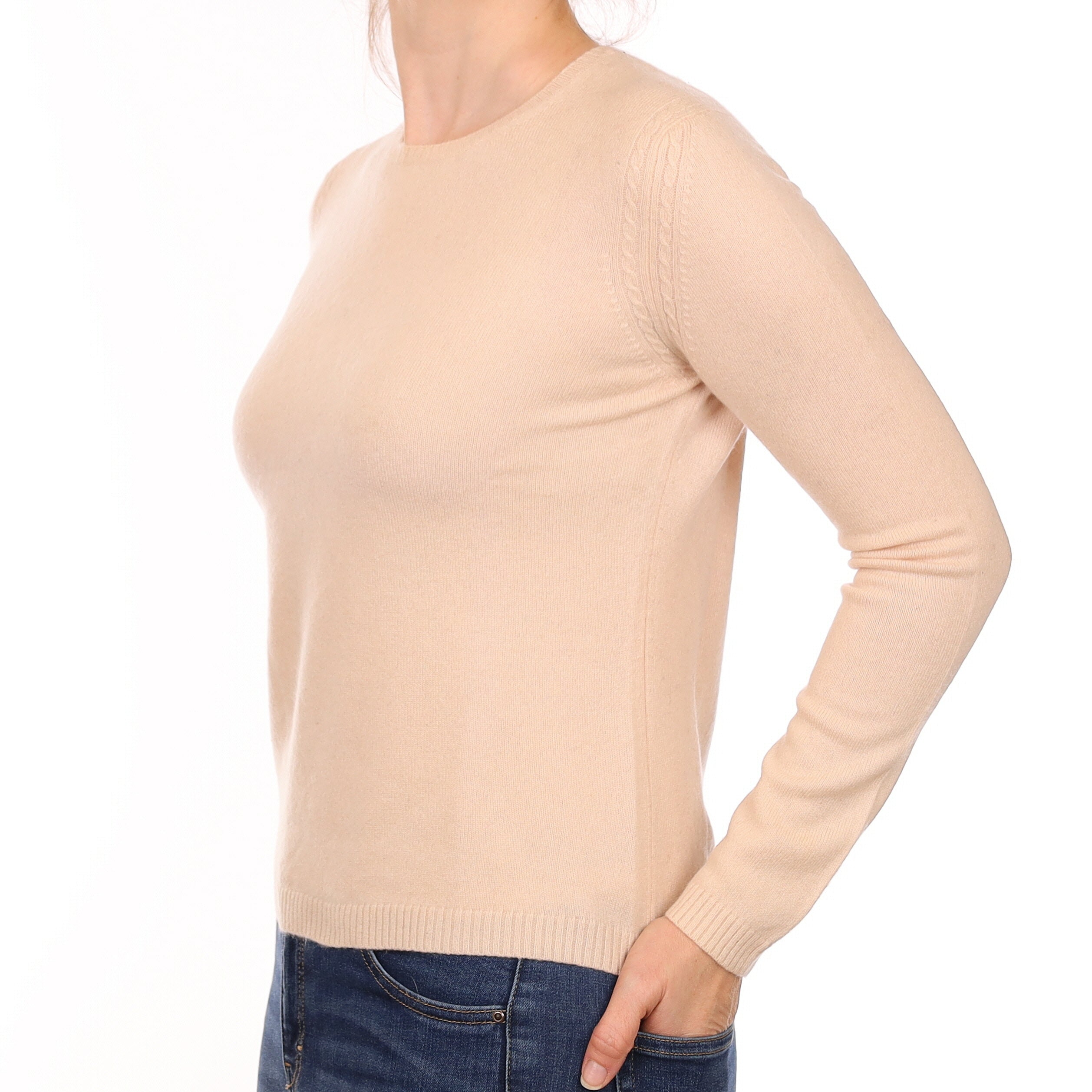 Oyster Pink Cashmere Crew Neck Jumper Small
