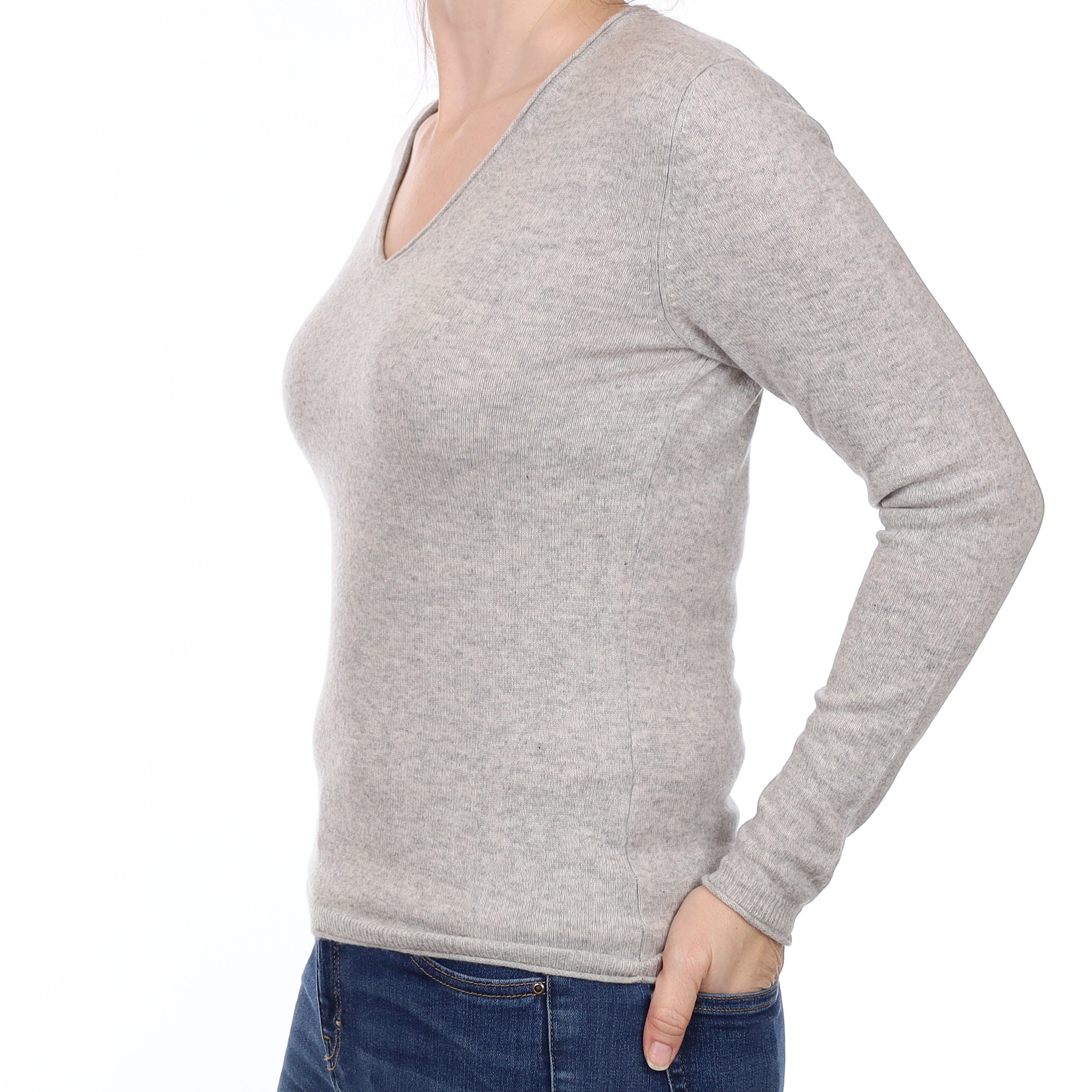Smoke Grey Cashmere V Neck Jumper Small
