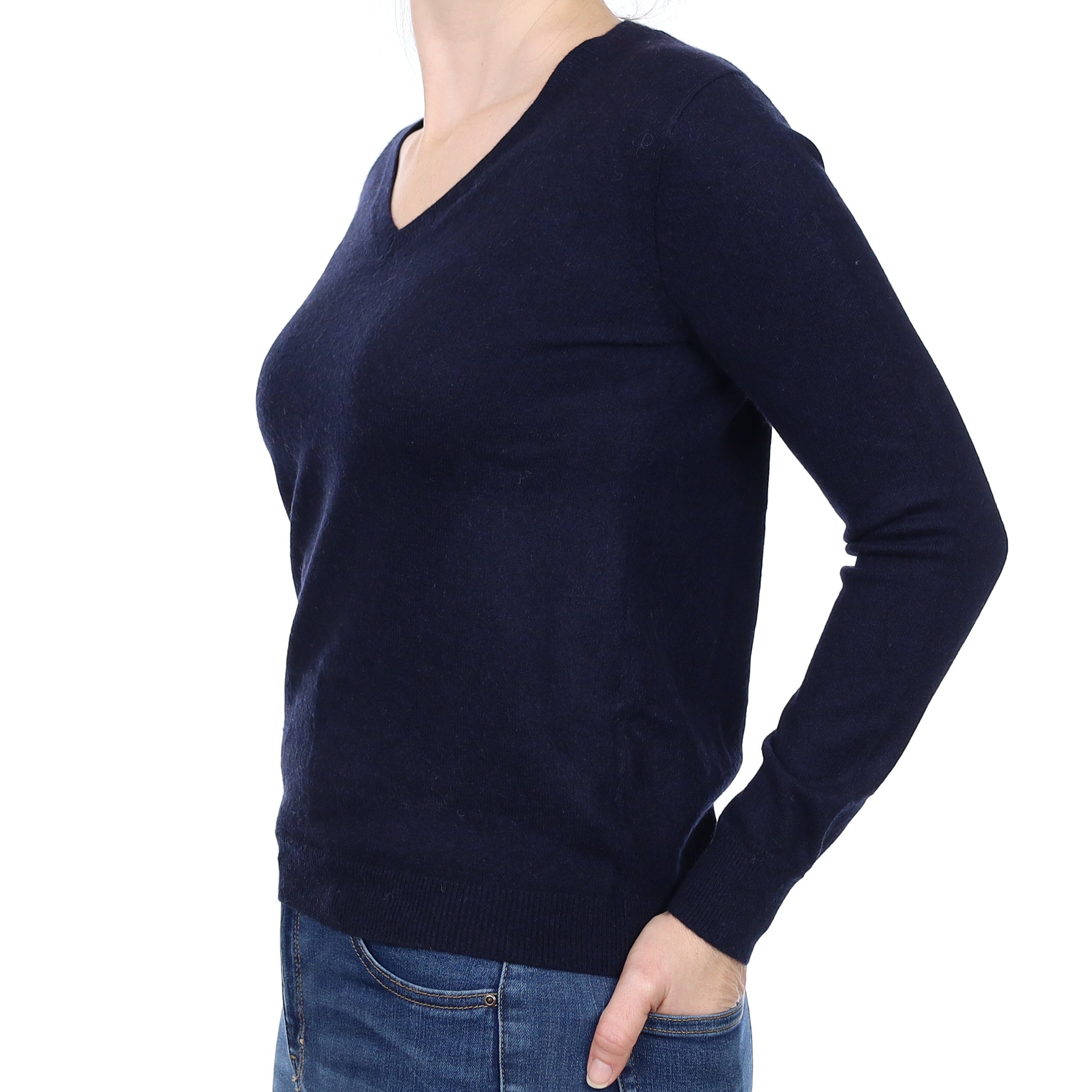 Navy Blue Cashmere V Neck Jumper Small