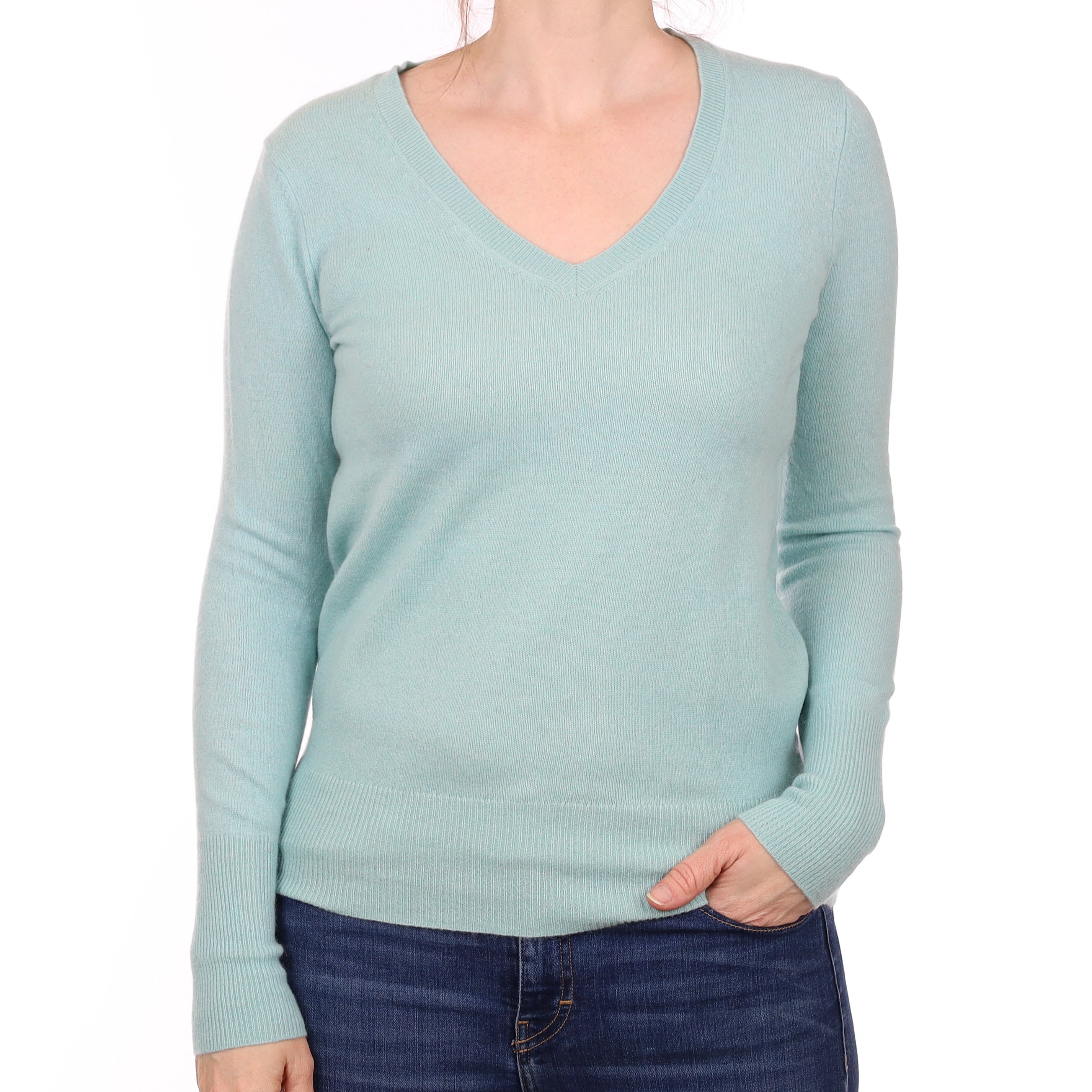 Aqua Blue Cashmere V Neck Jumper Small