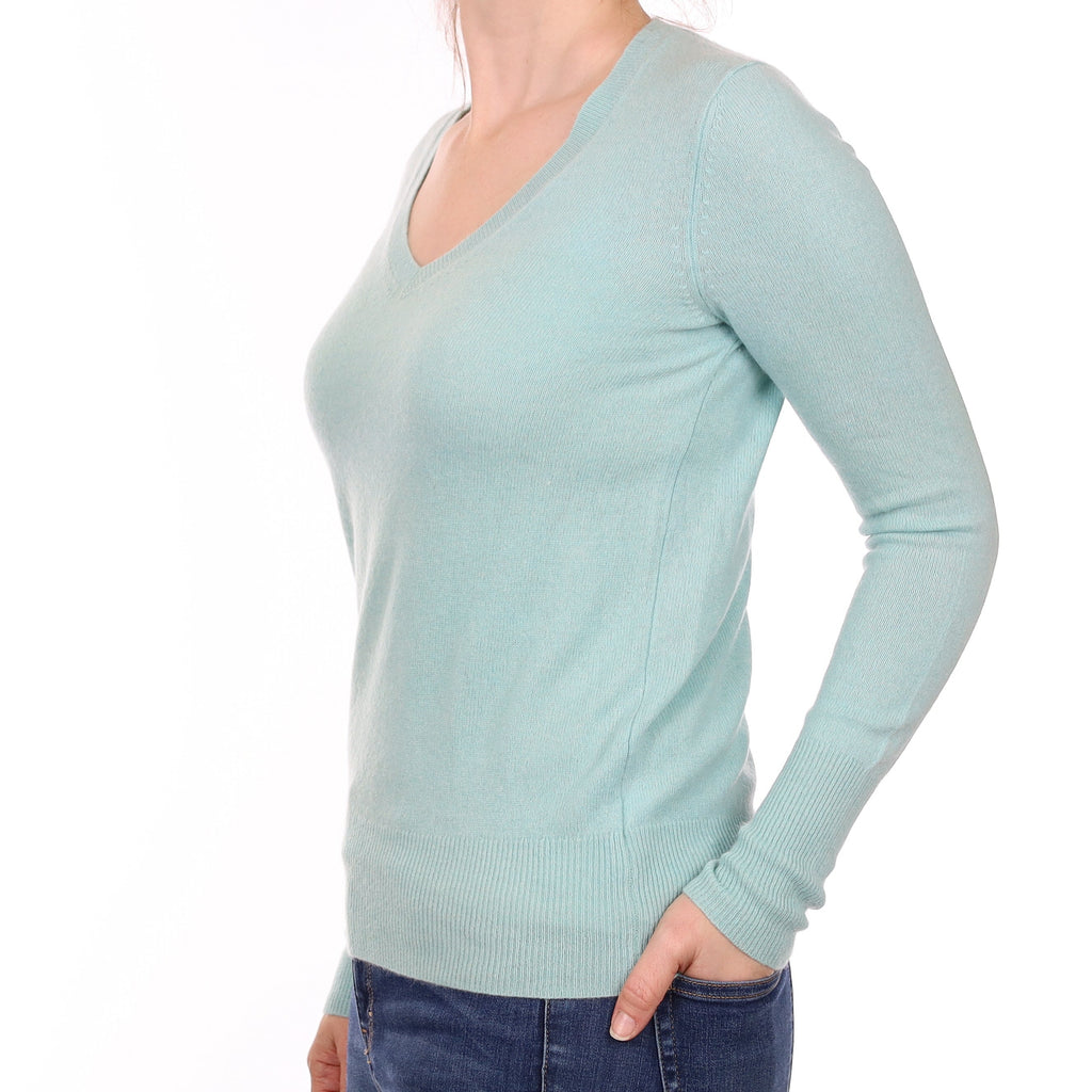 Aqua Blue Cashmere V Neck Jumper Small