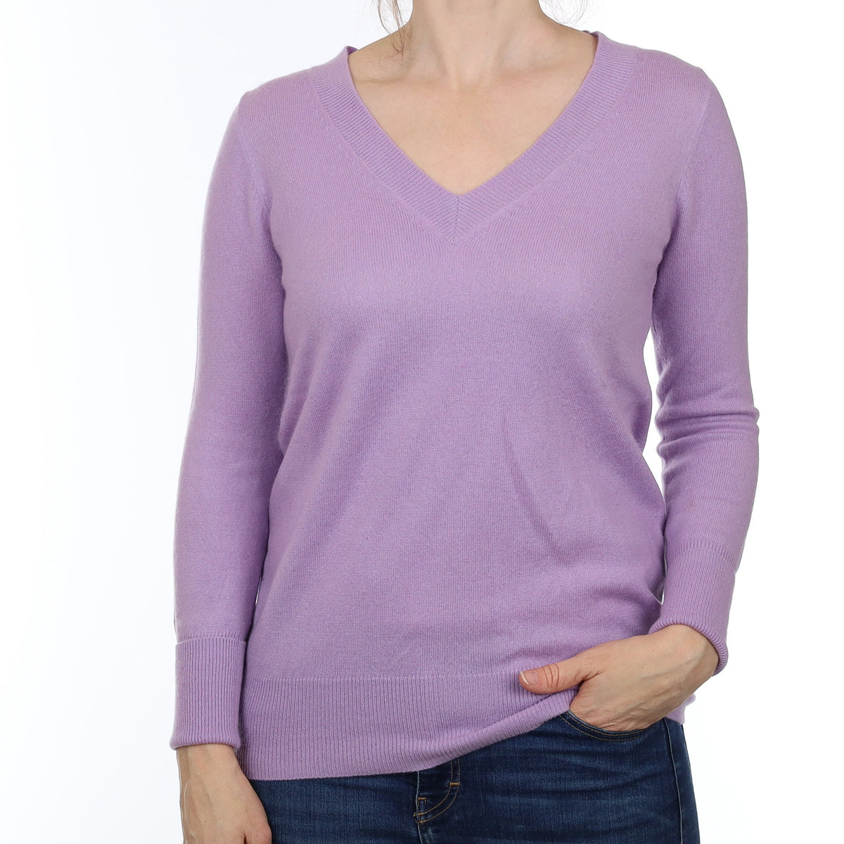 Lavender Purple Cashmere V Neck Jumper Small