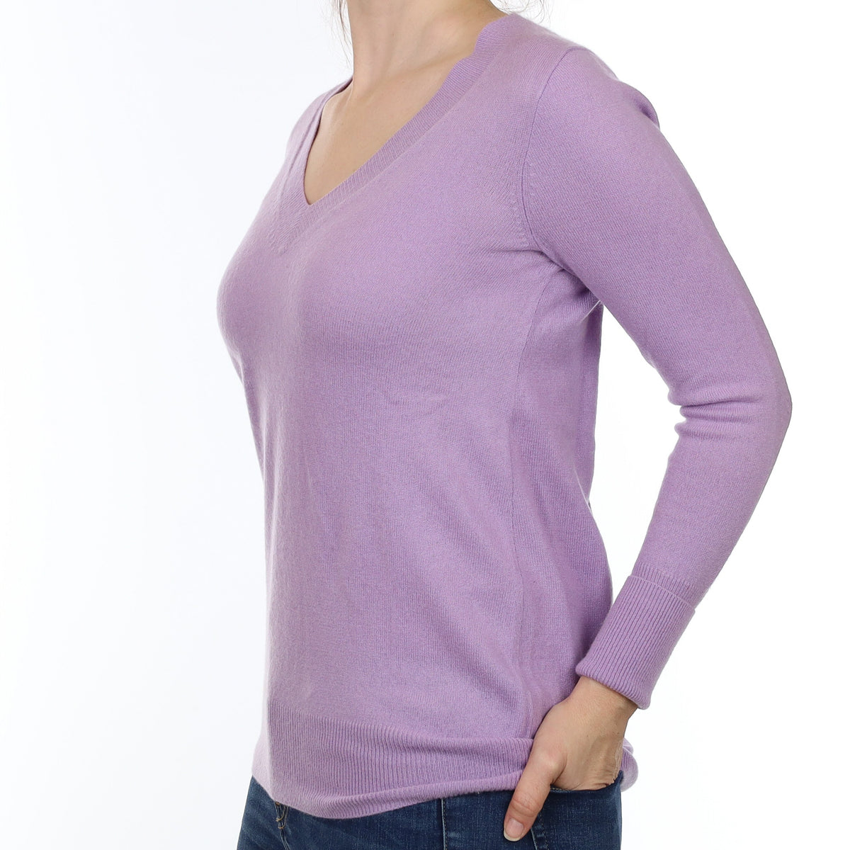 Lavender Purple Cashmere V Neck Jumper Small