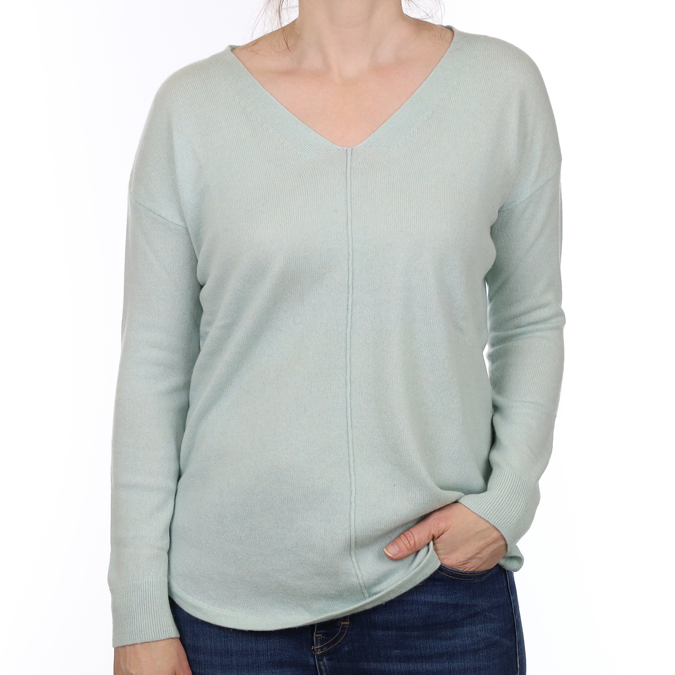 Pale Mint Cashmere V Neck Jumper Small