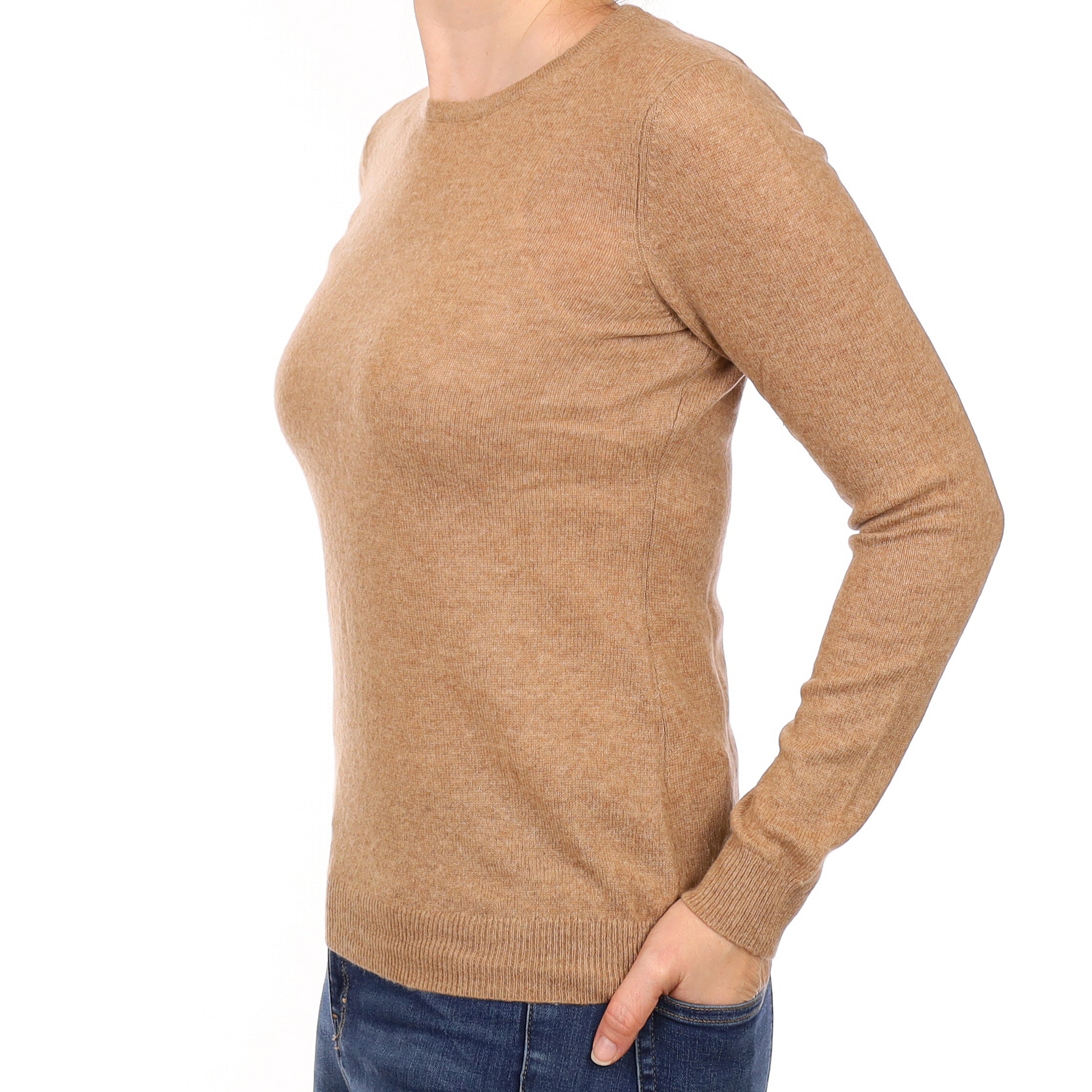 Biscuit Brown Cashmere Crew Neck Jumper Small